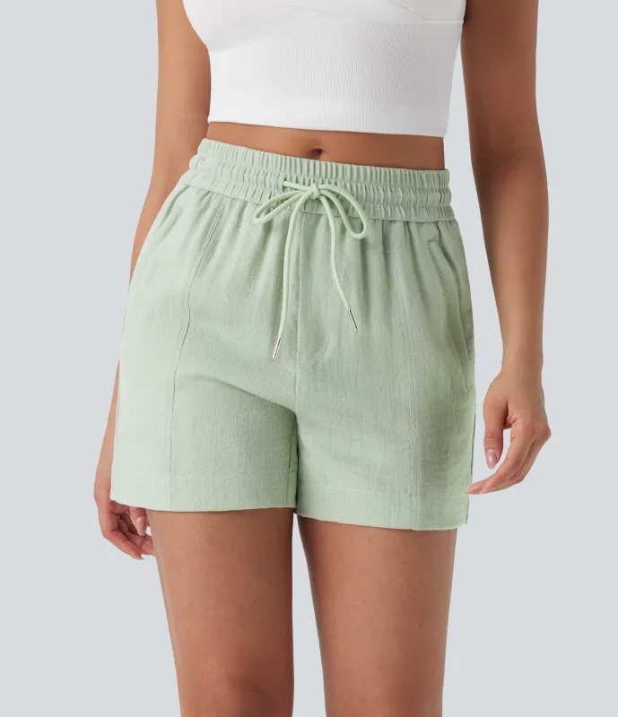 Halara Shorts de oficina de oficina de tiro medio con cordón y bolsillos laterales con cremallera - Pale Aqua - L made by Halara