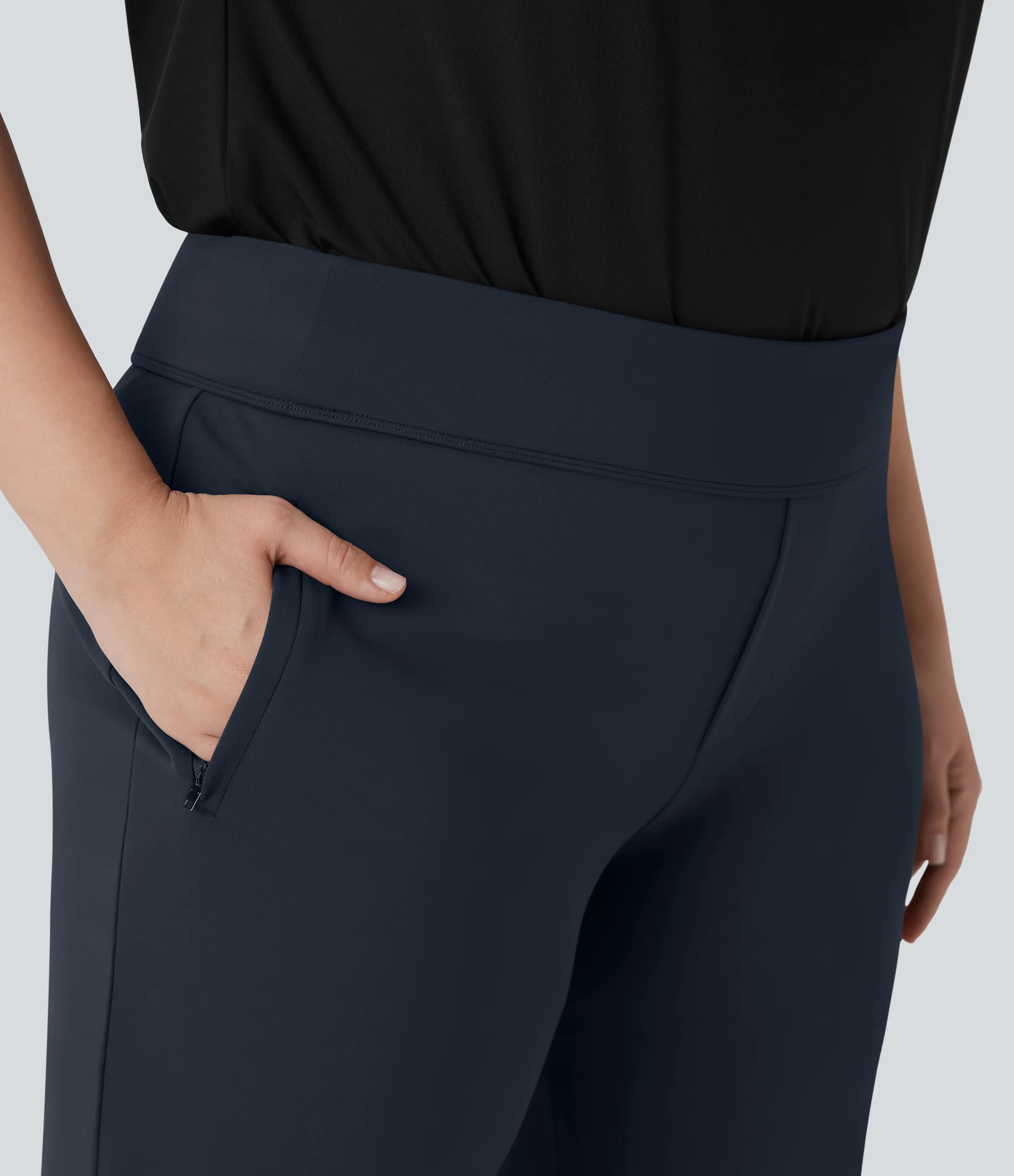 Halara Pantalón Halara Flex™ oficina acampanado tiro alto talla grande bolsillo lateral cremallera - Midnight Blue - 2X(regular) sold by Halara product image thumbnail 5