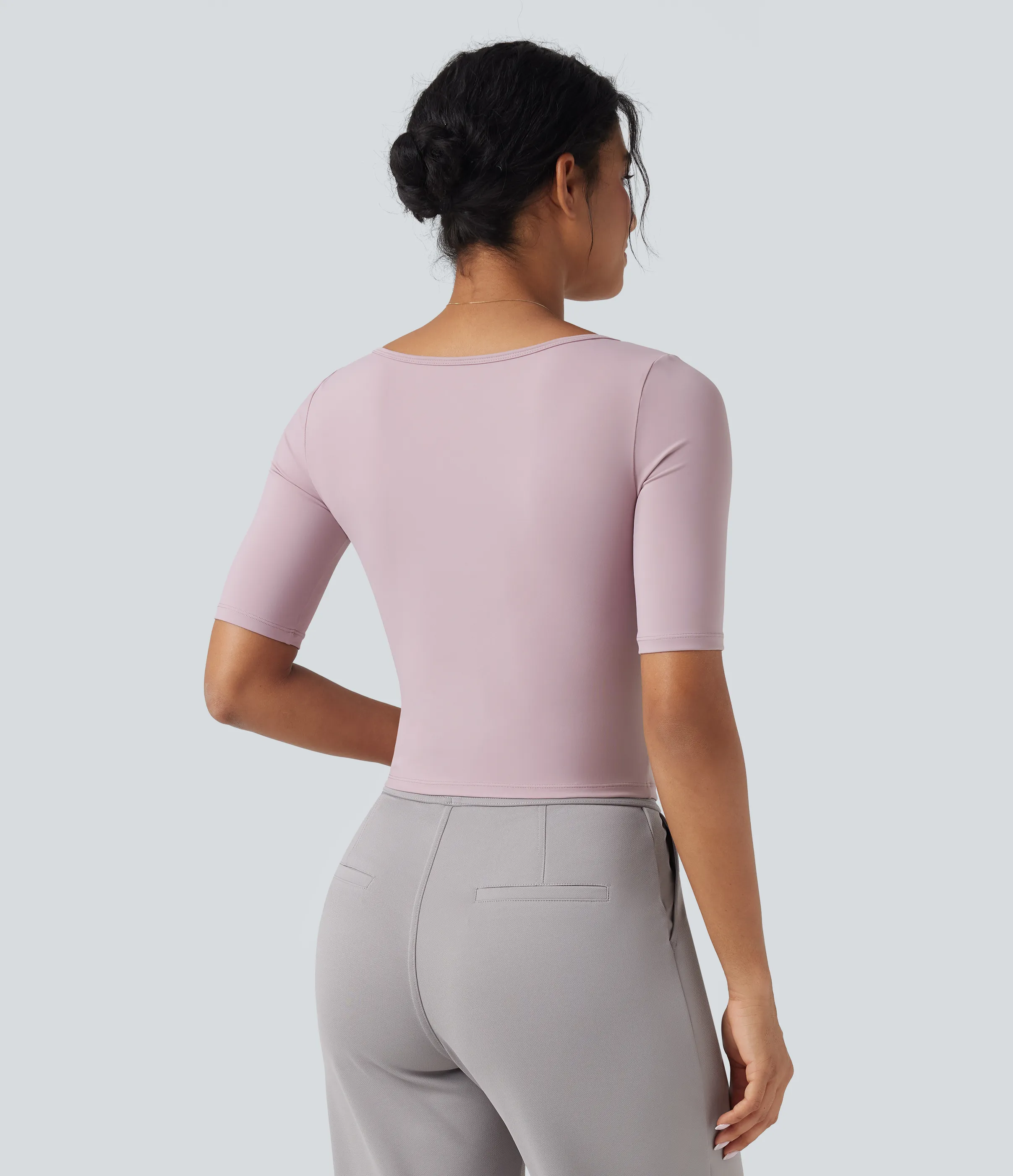 Halara Camiseta de oficina SoftlyZero™ de manga corta con cuello redondo y tacto fresco - Pink Purple - M sold by Halara product image thumbnail 3