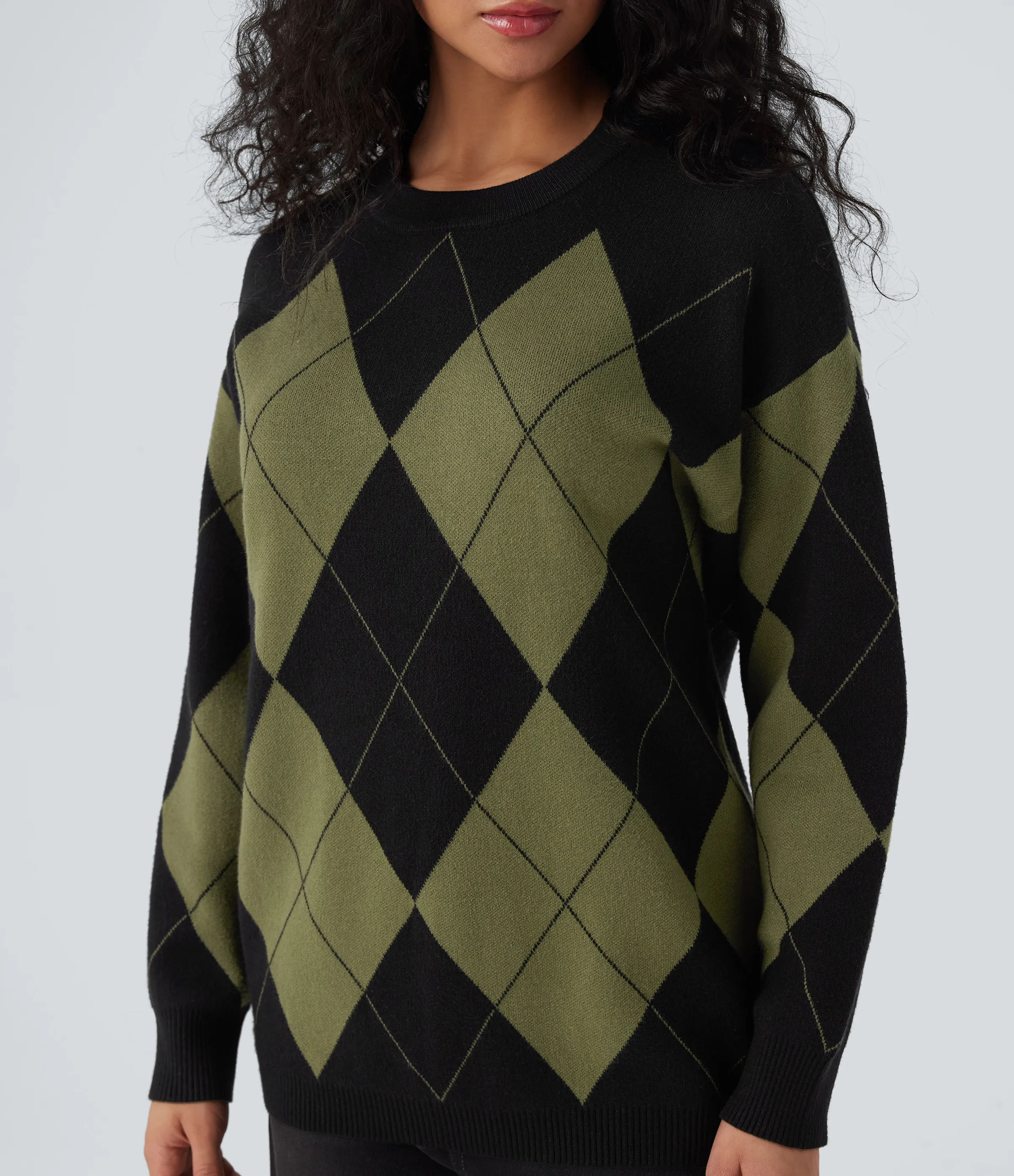 Halara Suéter de oficina con cuello redondo de manga larga y cuadros de rombos - Field Noir - XS sold by Halara product image thumbnail 5