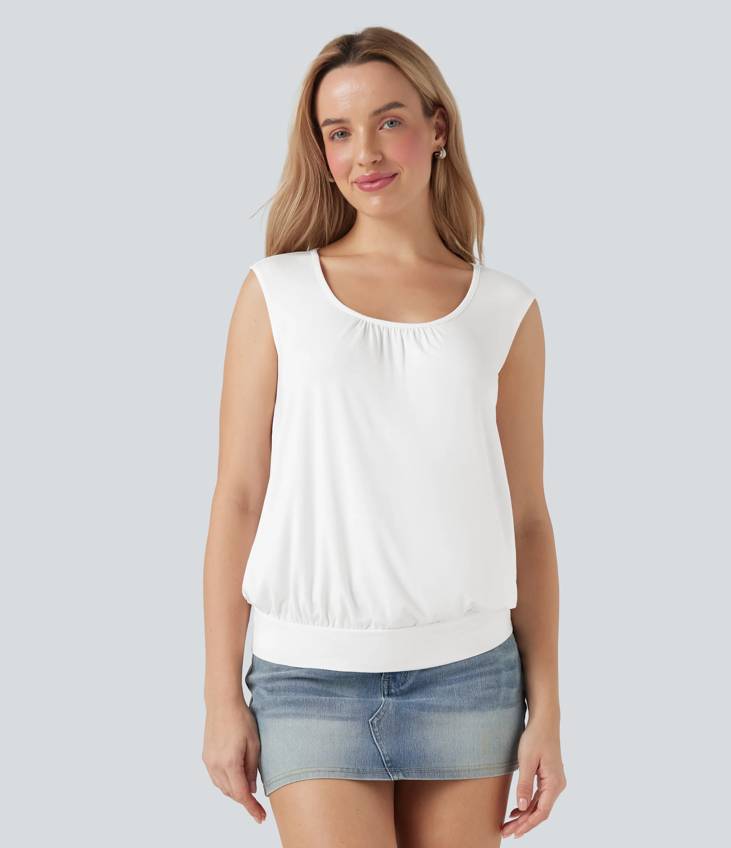 Halara Top casual relajado sin mangas con cuello en U - Jasmine White - XS sold by Halara