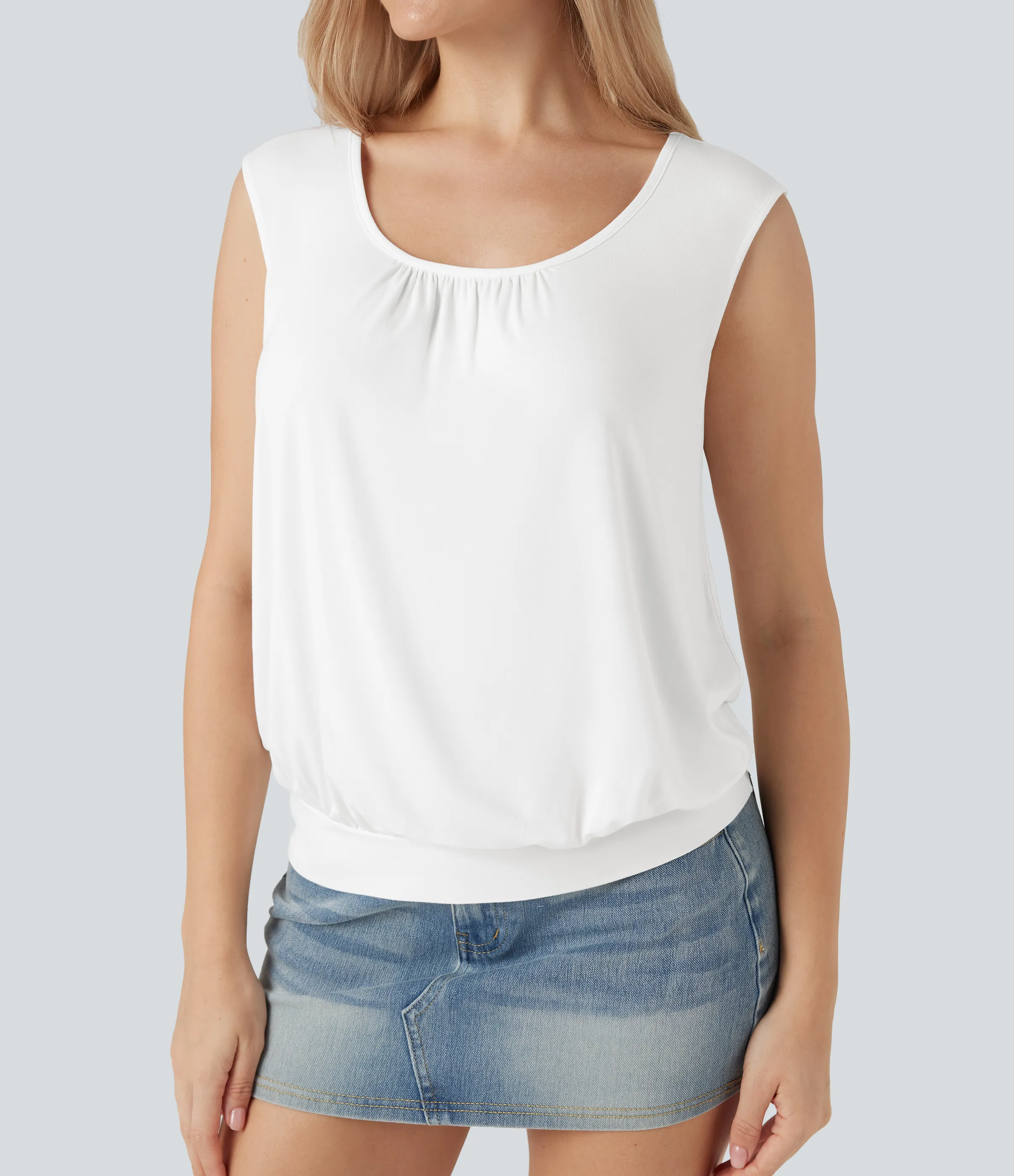 Halara Top casual relajado sin mangas con cuello en U - Jasmine White - XS sold by Halara product image thumbnail 5