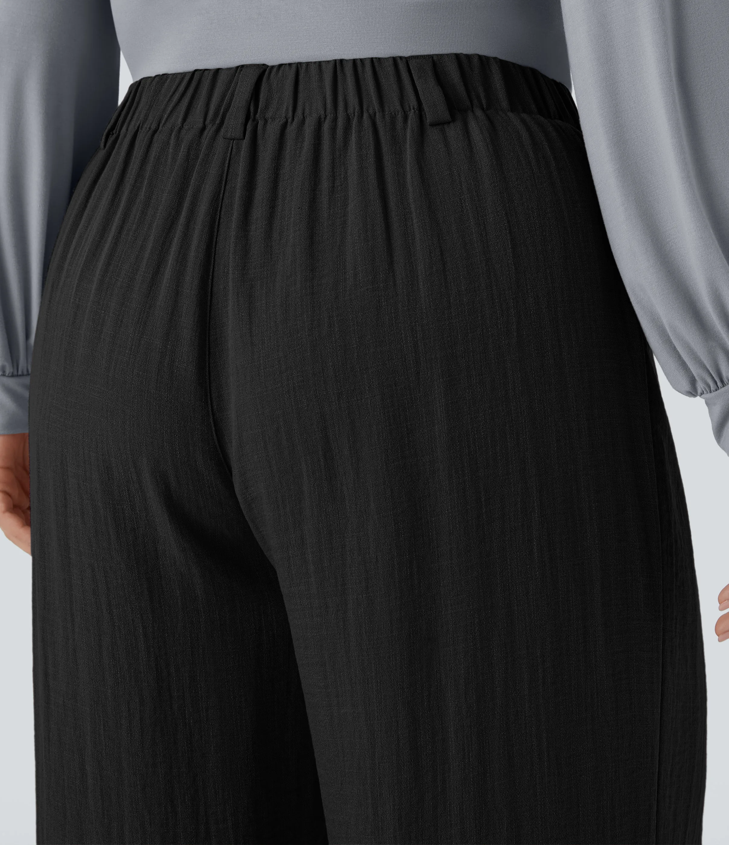 Halara Pantalón tiro alto bolsillo lateral plisado pierna ancha fluido tacto lino talla grande - Black - 1X(regular) sold by Halara product image thumbnail 5