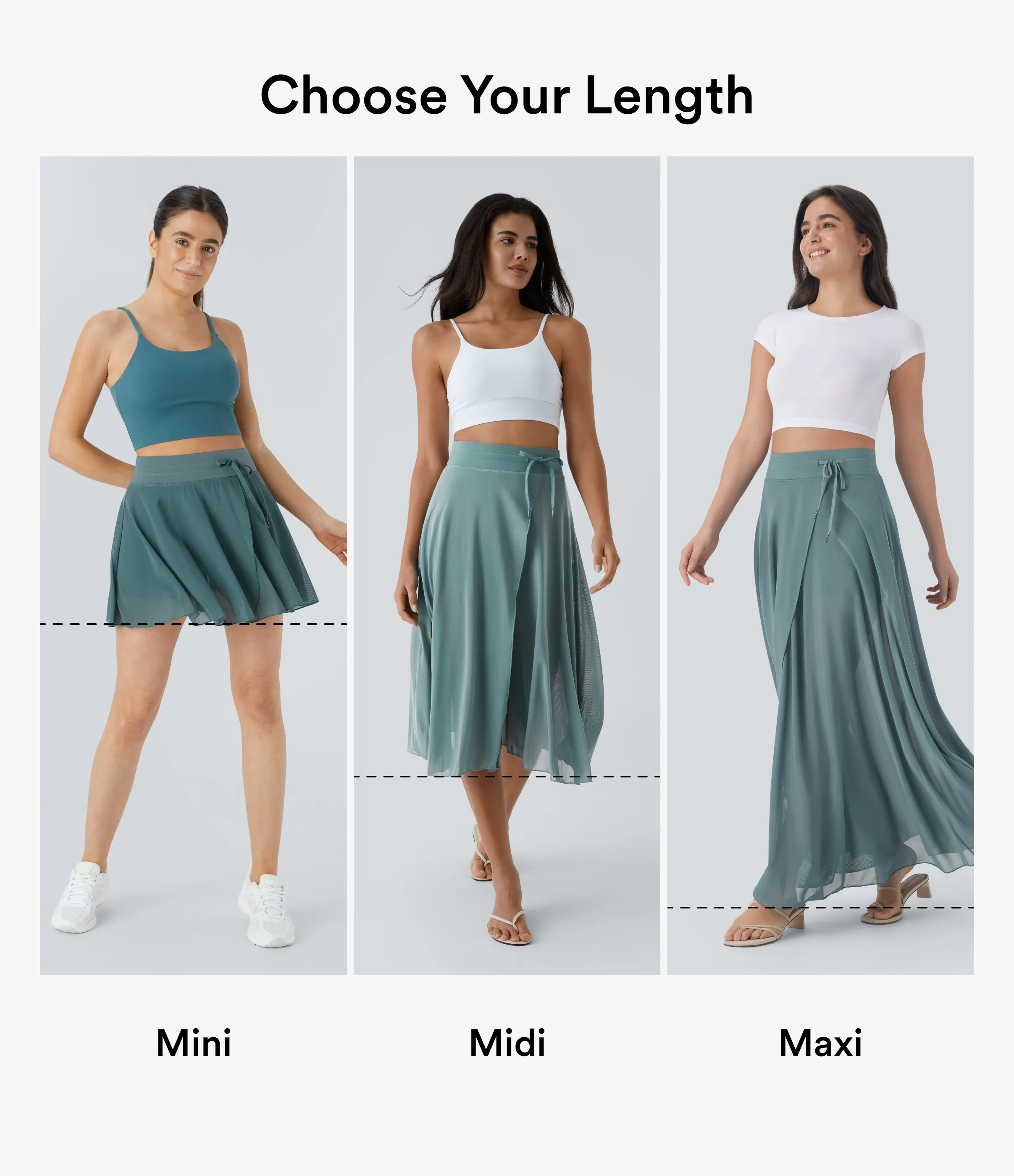 Halara Falda midi casual 2 en 1 acampanada con bolsillo lateral de tiro alto con cordón y malla en contraste - Mineral Blue - S sold by Halara product image thumbnail 3