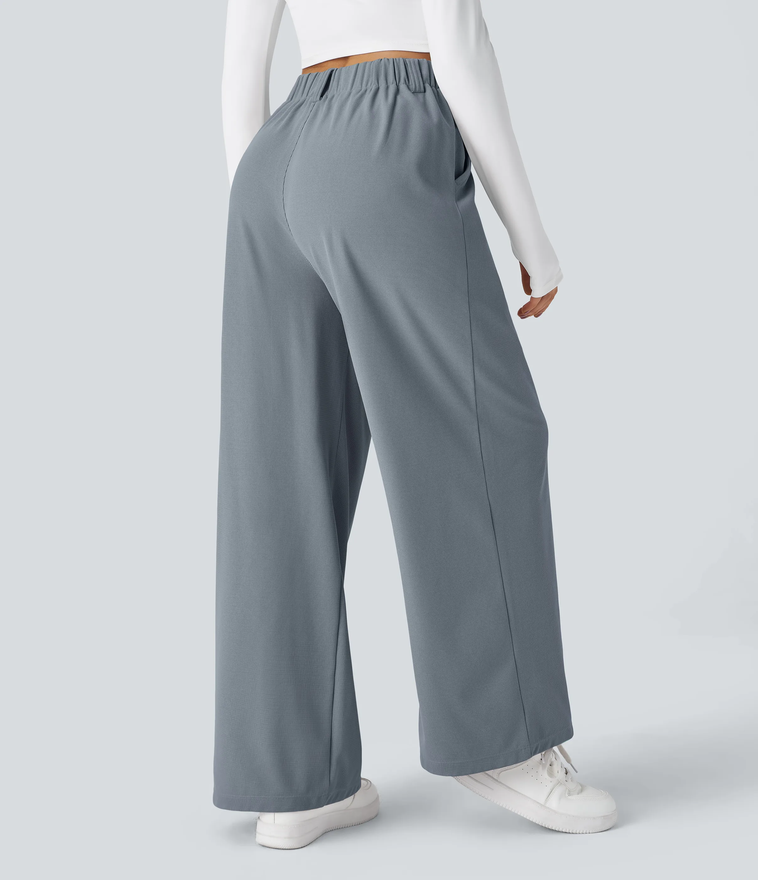 Halara Pantalones Halara Flex™ de oficina anchos plisados de tiro alto con bolsillos en tela tipo gofre - Weathervane - L(regular) sold by Halara product image thumbnail 3