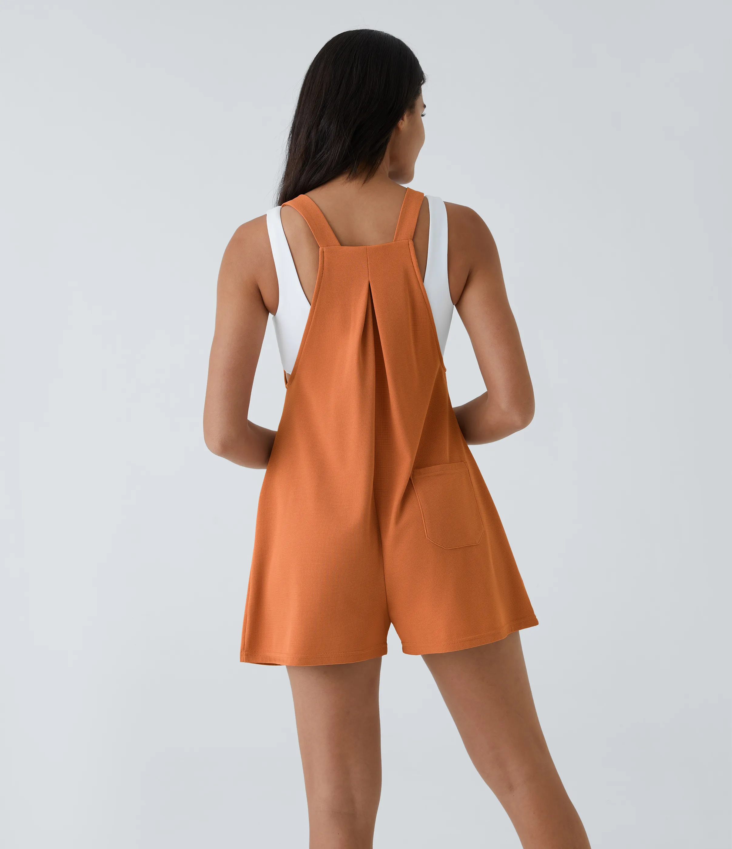 Halara Overol botón correa ajustable bolsillo múltiple gofre plisado - Apricot Orange - M sold by Halara product image thumbnail 3