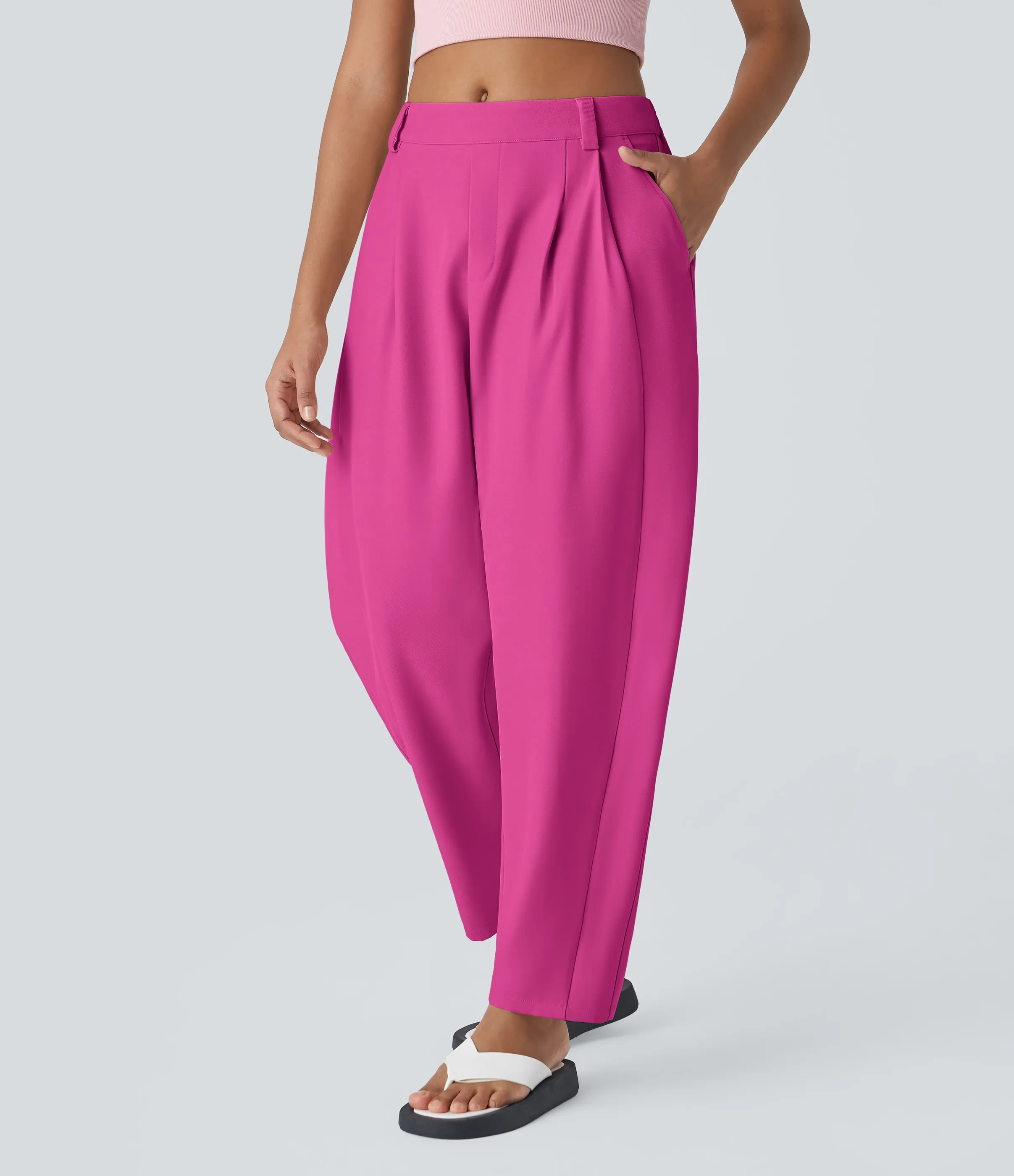 Halara Pantalón oficina pierna barril bolsillo lateral plisado tiro medio - Fuchsia Fedora - L(regular) sold by Halara product image thumbnail 4