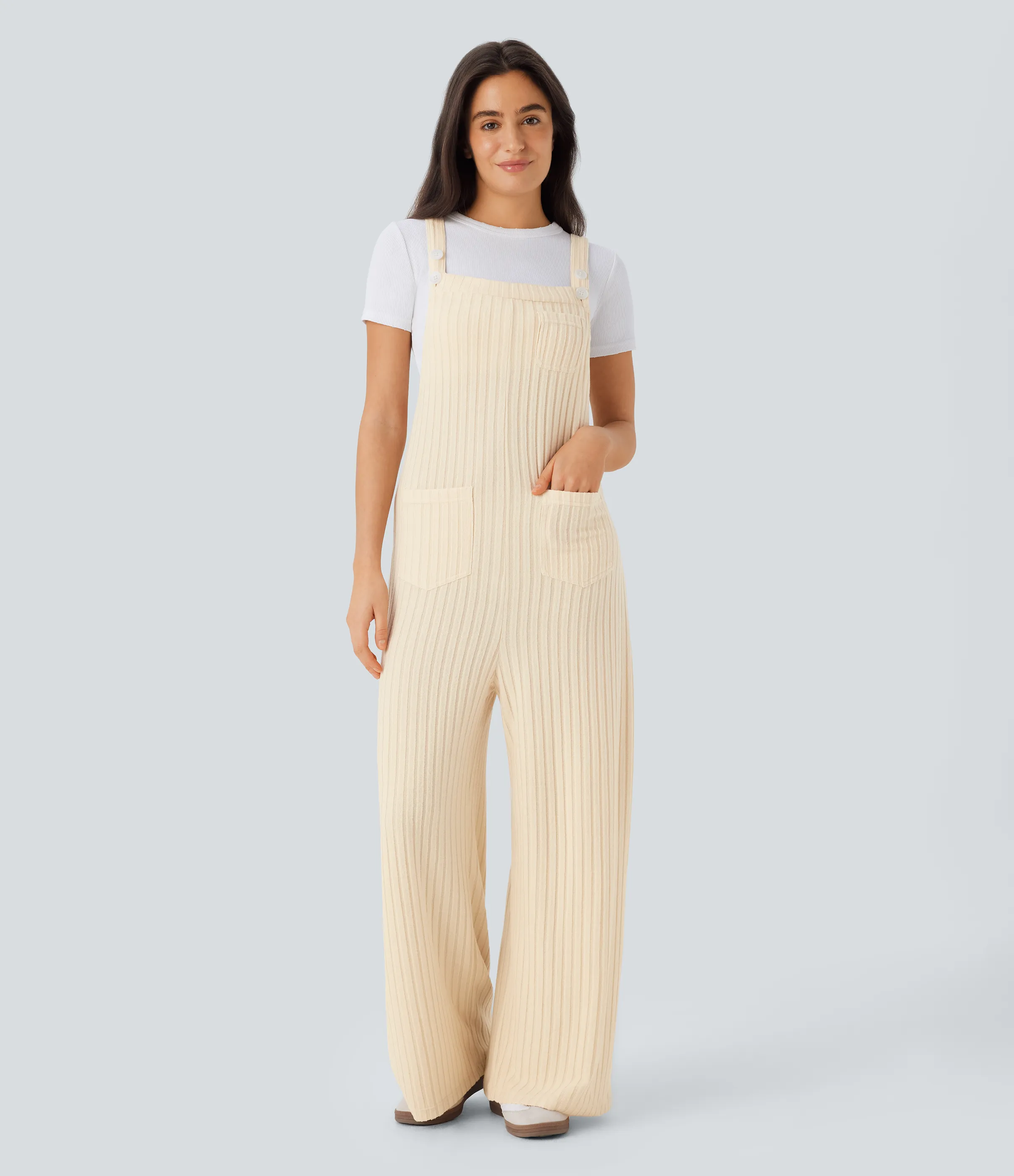 Halara Mono múltiple bolsillo botón tira ajustable acanalado - Buttercream - S(regular) sold by Halara product image thumbnail 2