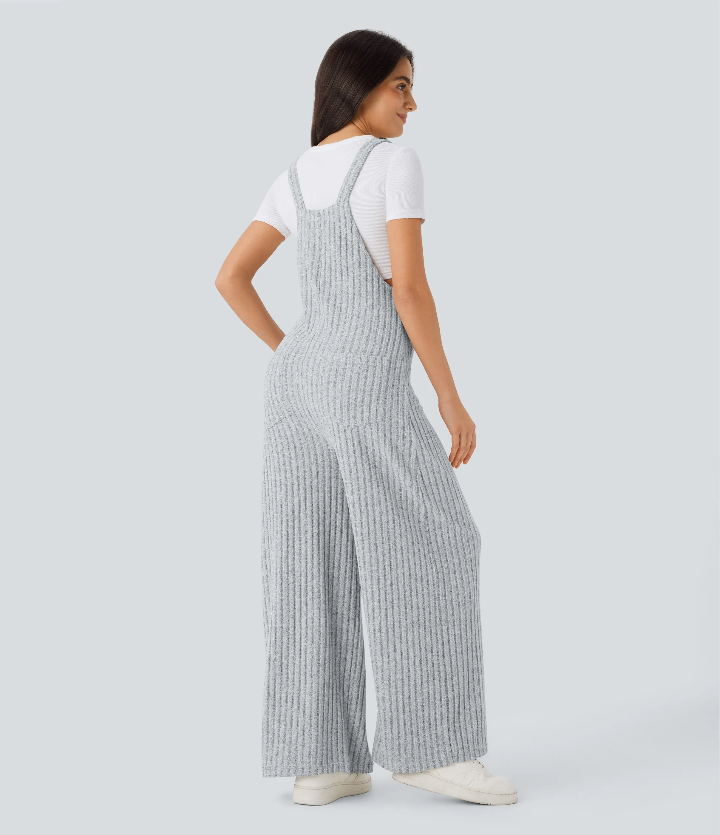 Halara Mono múltiple bolsillo botón tira ajustable acanalado - Light Gray Floral Yarn - M(regular) sold by Halara product image thumbnail 3