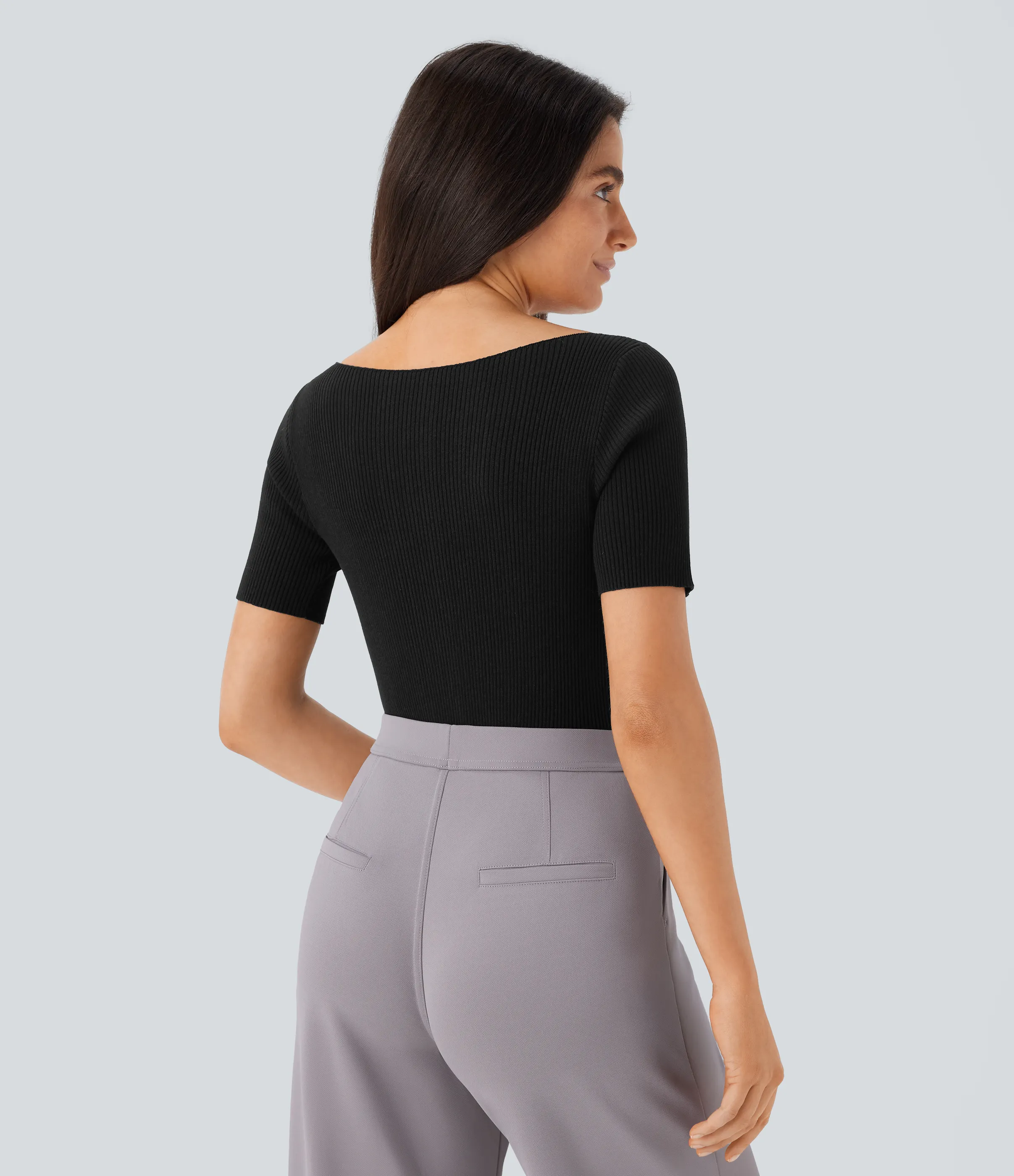 Halara Suéter oficina ajustado manga corta cuello barco - Black - XS sold by Halara product image thumbnail 3