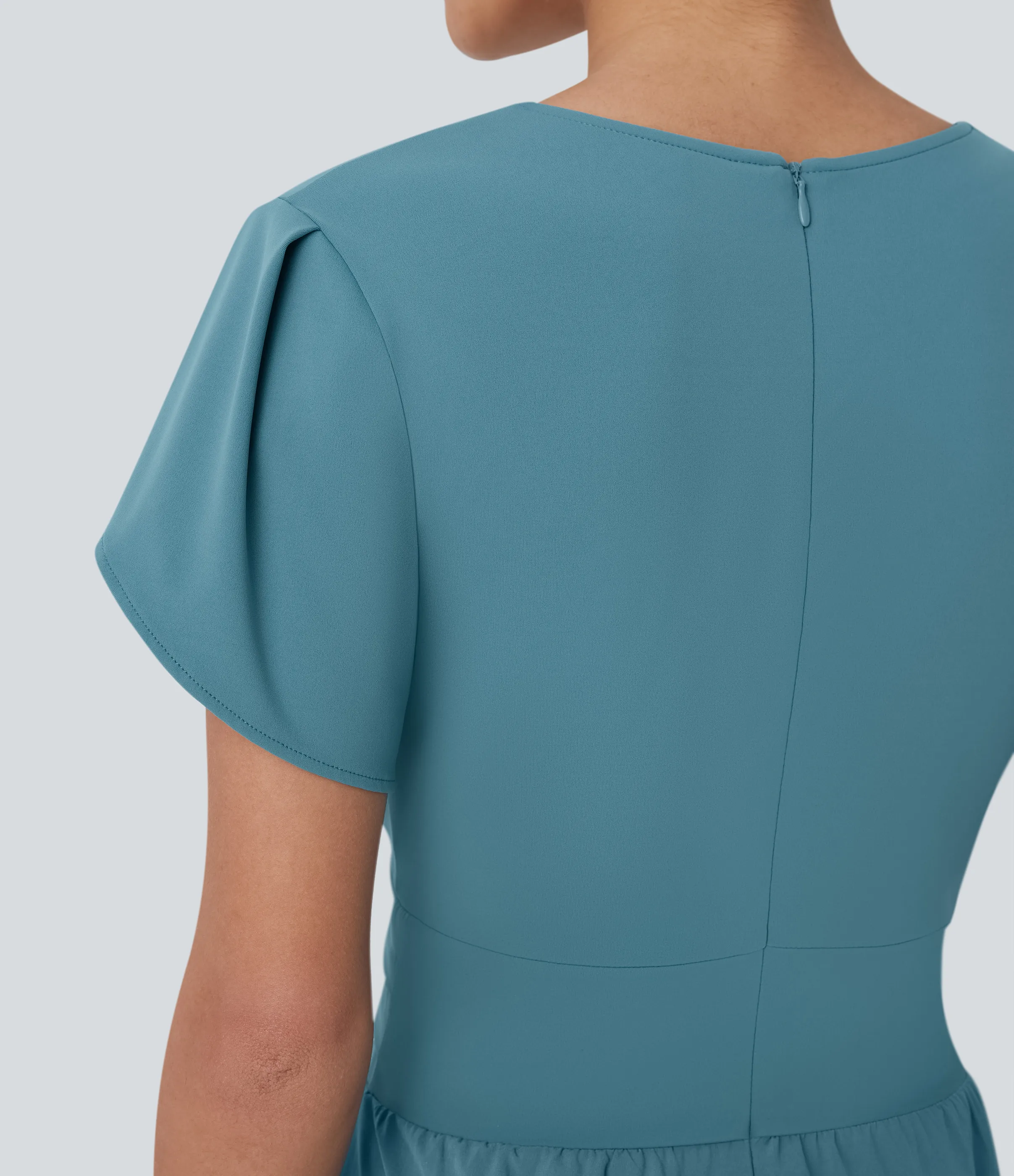 Halara Mono Breezeful™ oficina fluido secado rápido pierna ancha bolsillo lateral cremallera invisible mangas pétalo cuello V - Stone Blue - XL(regular) sold by Halara product image thumbnail 5