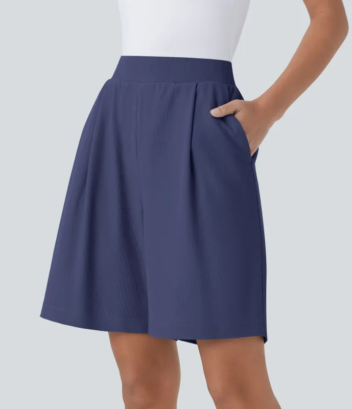 Halara Pantalón corto oficina tiro alto efecto moldeador bolsillo lateral adelgazan cintura - Mood Indigo - XL made by Halara