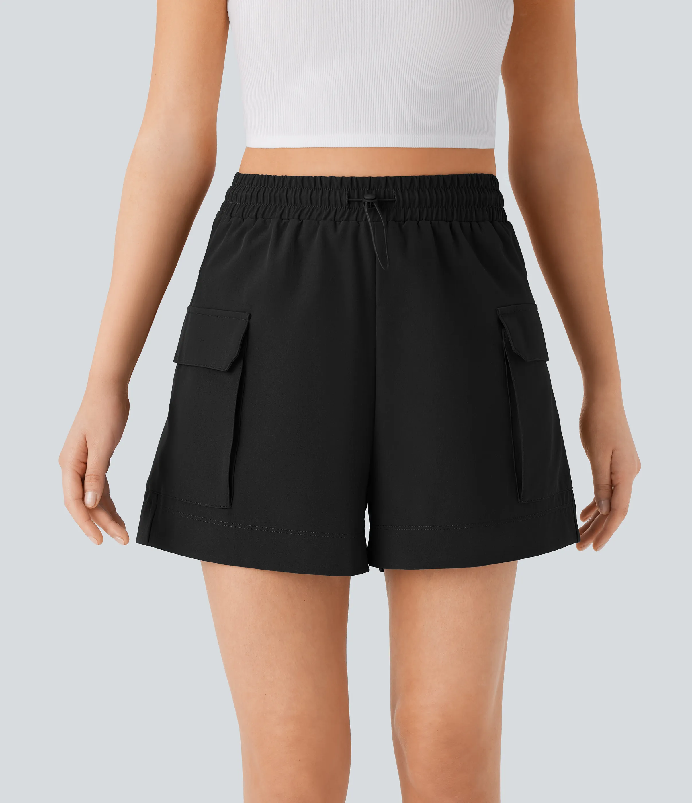 Halara Pantalón corto cargo bolsillo solapa cordón tiro alto - Black - XS sold by Halara