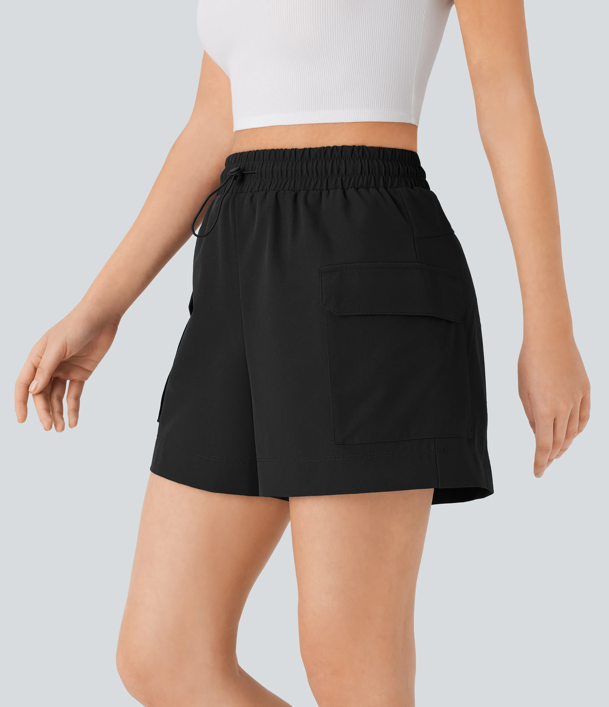 Halara Pantalón corto cargo bolsillo solapa cordón tiro alto - Black - XS sold by Halara product image thumbnail 4