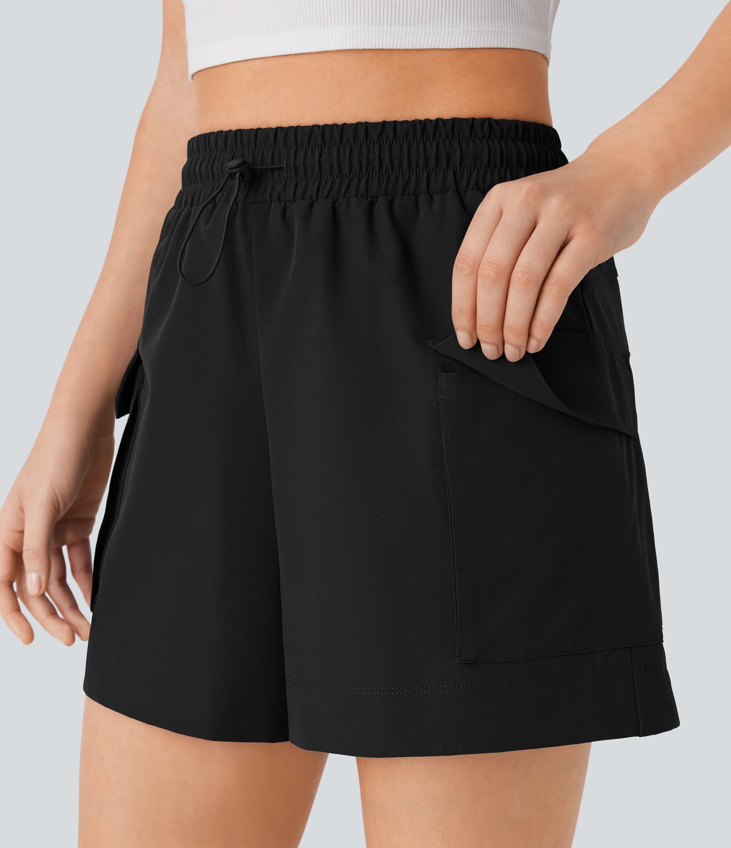 Halara Pantalón corto cargo bolsillo solapa cordón tiro alto - Black - XS sold by Halara product image thumbnail 5