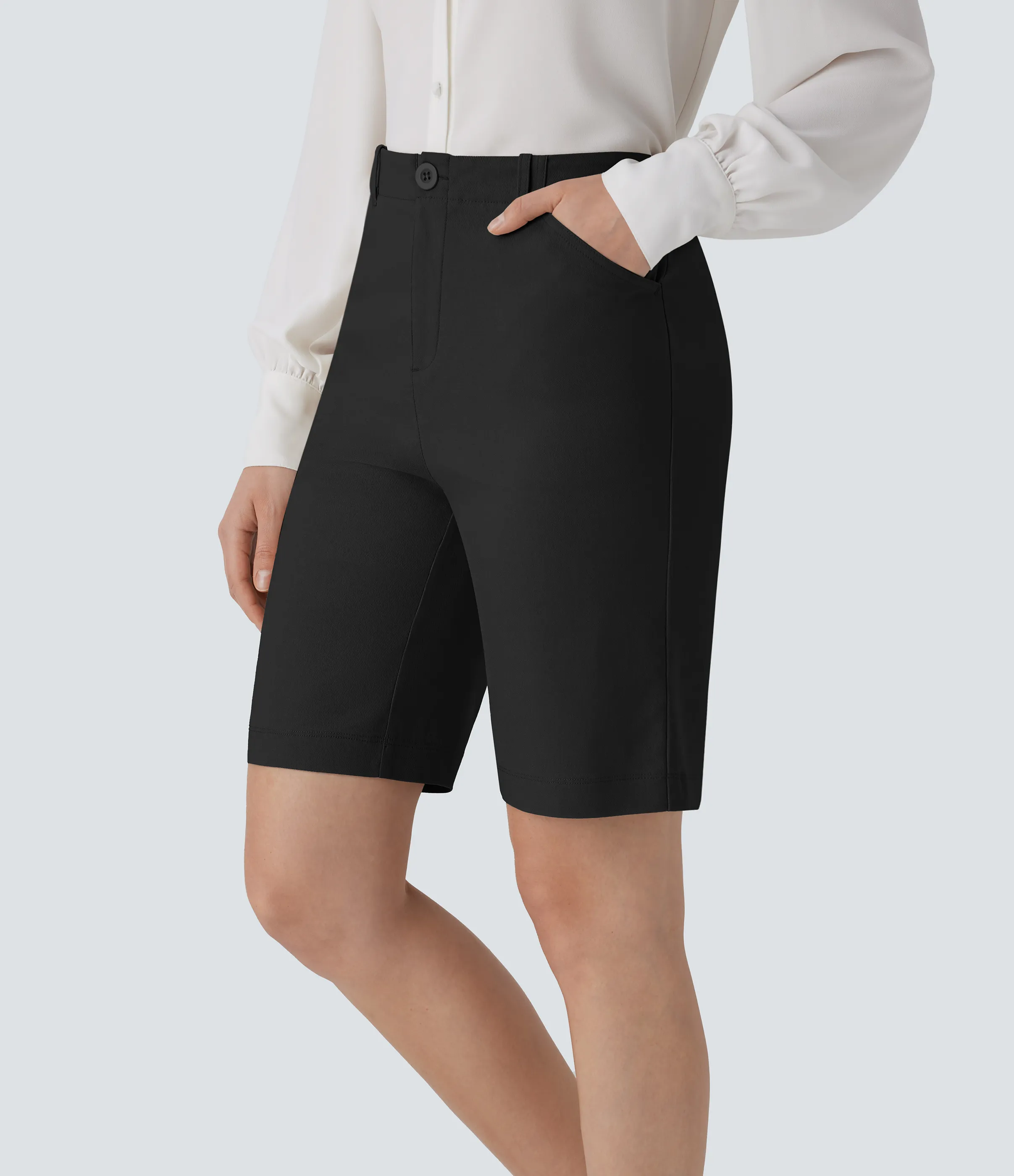 Halara Pantalón corto oficina bolsillo lateral cierre botón tiro medio 22.8cm - Black - L sold by Halara product image thumbnail 2