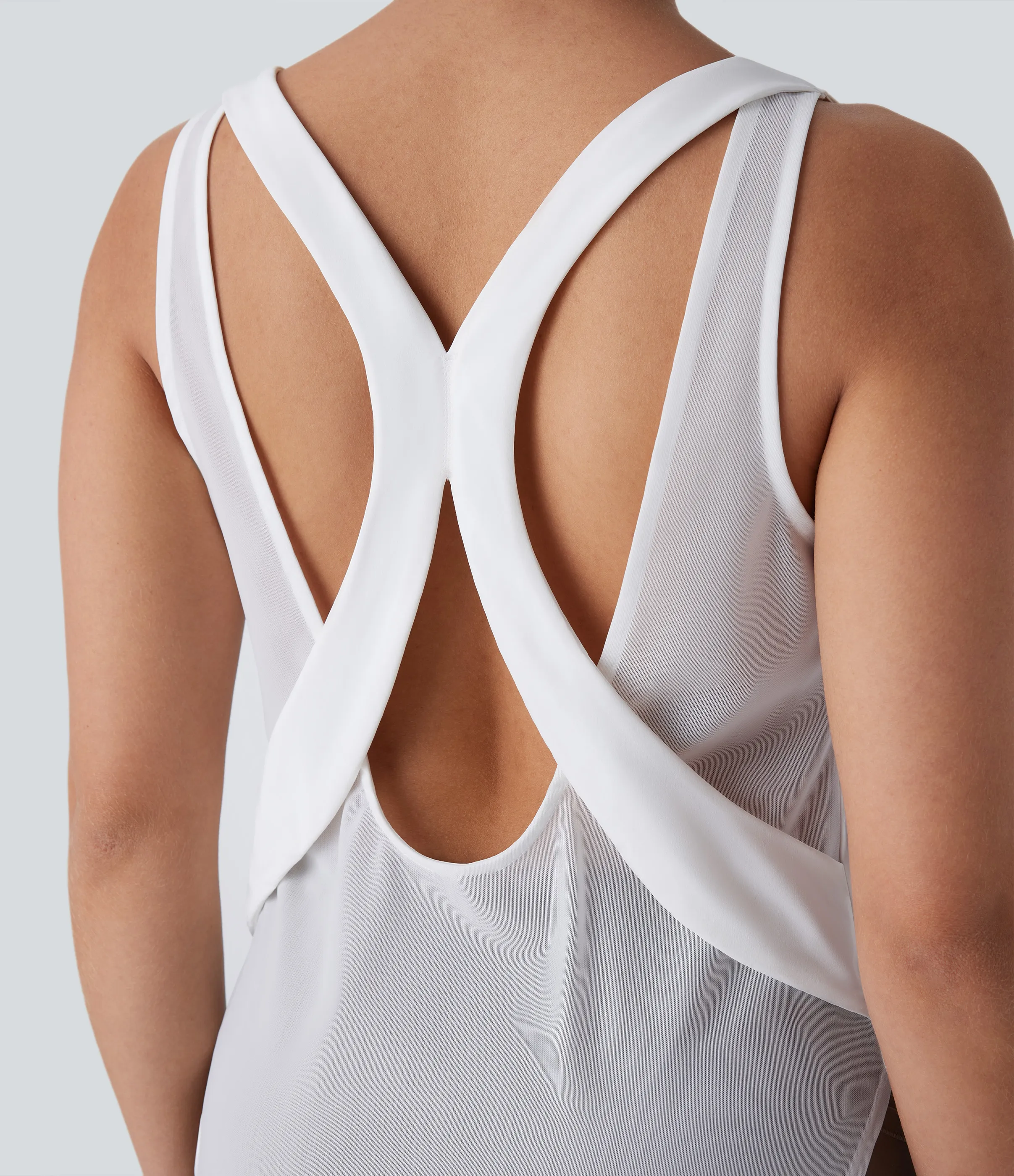 Halara Camiseta sin mangas correr secado rápido dobladillo curvo malla contrastante sin espalda - White - M sold by Halara product image thumbnail 5