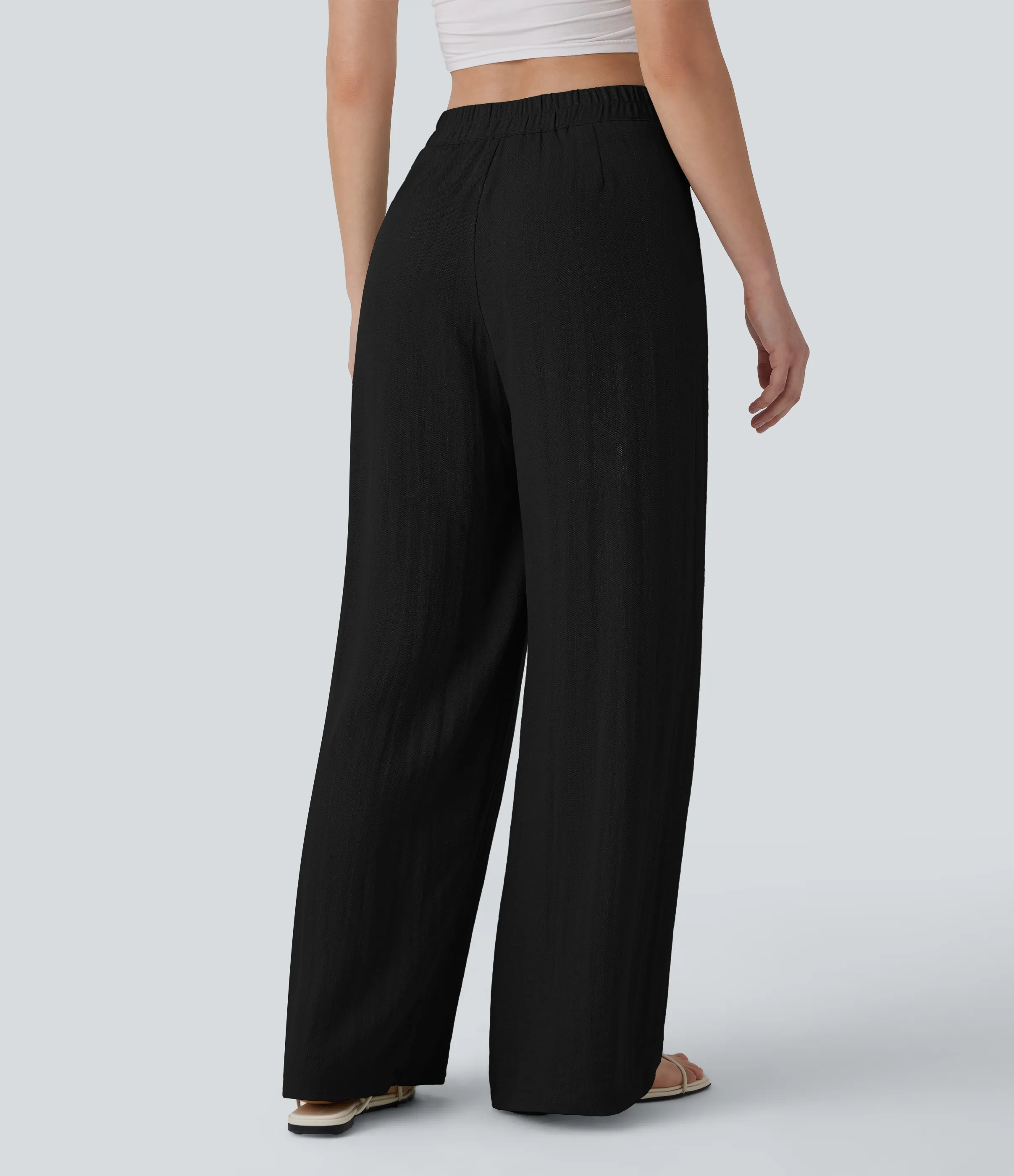 Halara Pantalones casuales anchos de lino de tiro alto con botones y bolsillos - Black - XS(regular) sold by Halara product image thumbnail 3