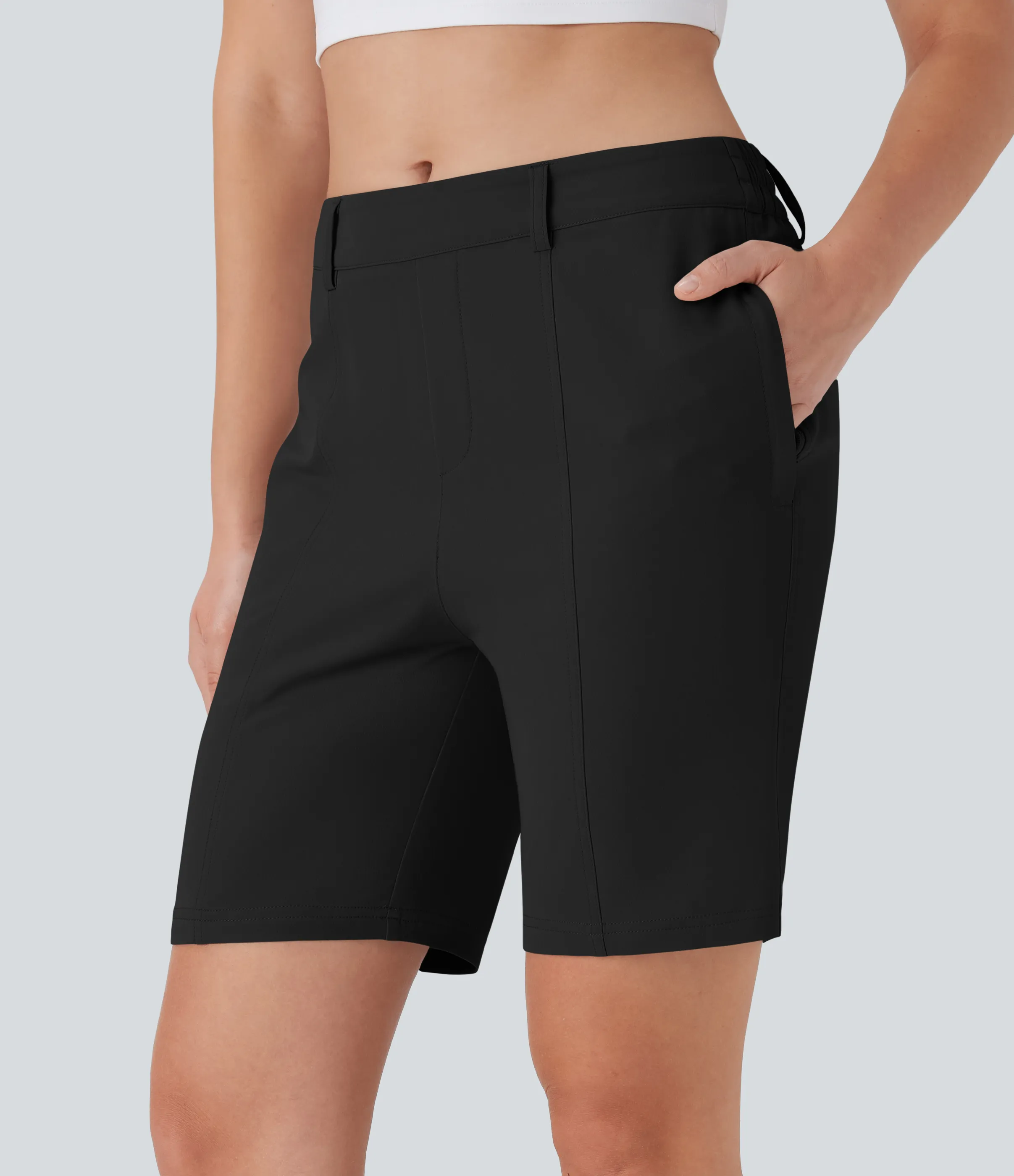 Halara Bermudas casuales de tiro medio de secado rápido con bolsillos - UPF 40+ - Black - XS sold by Halara product image thumbnail 4