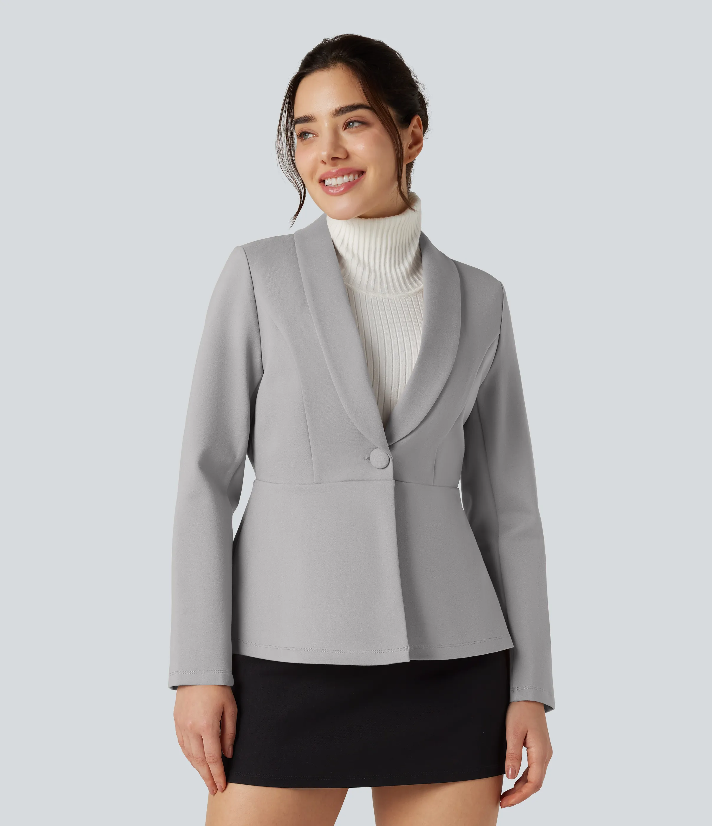 Halara Blazer de oficina de manga larga con cuello tipo chal - Earthy Gray - XL sold by Halara product image thumbnail 2