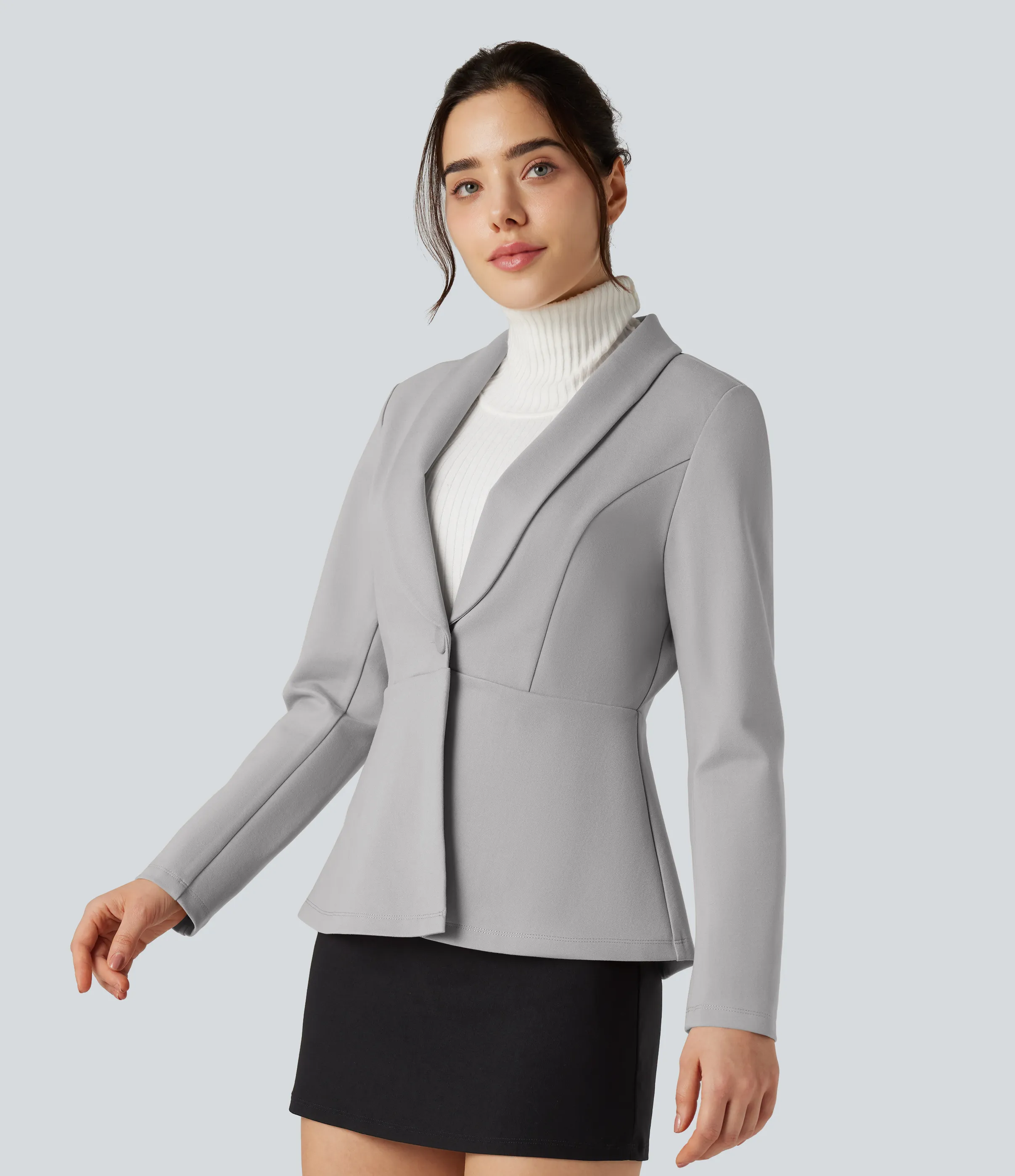 Halara Blazer de oficina de manga larga con cuello tipo chal - Earthy Gray - XL sold by Halara product image thumbnail 4