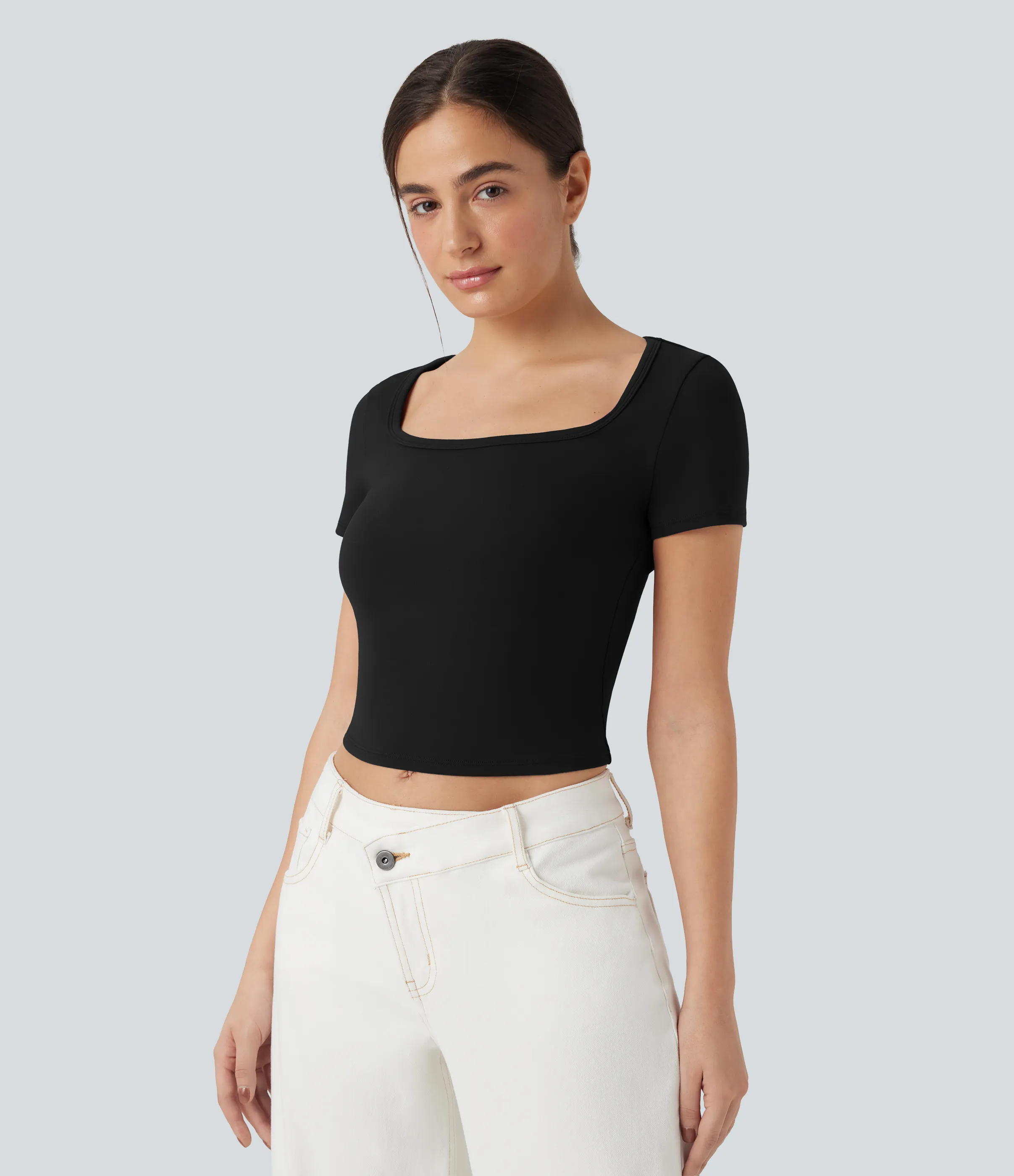 Halara Top casual corto con lazo de manga corta y cuello redondo - Black - M sold by Halara product image thumbnail 4