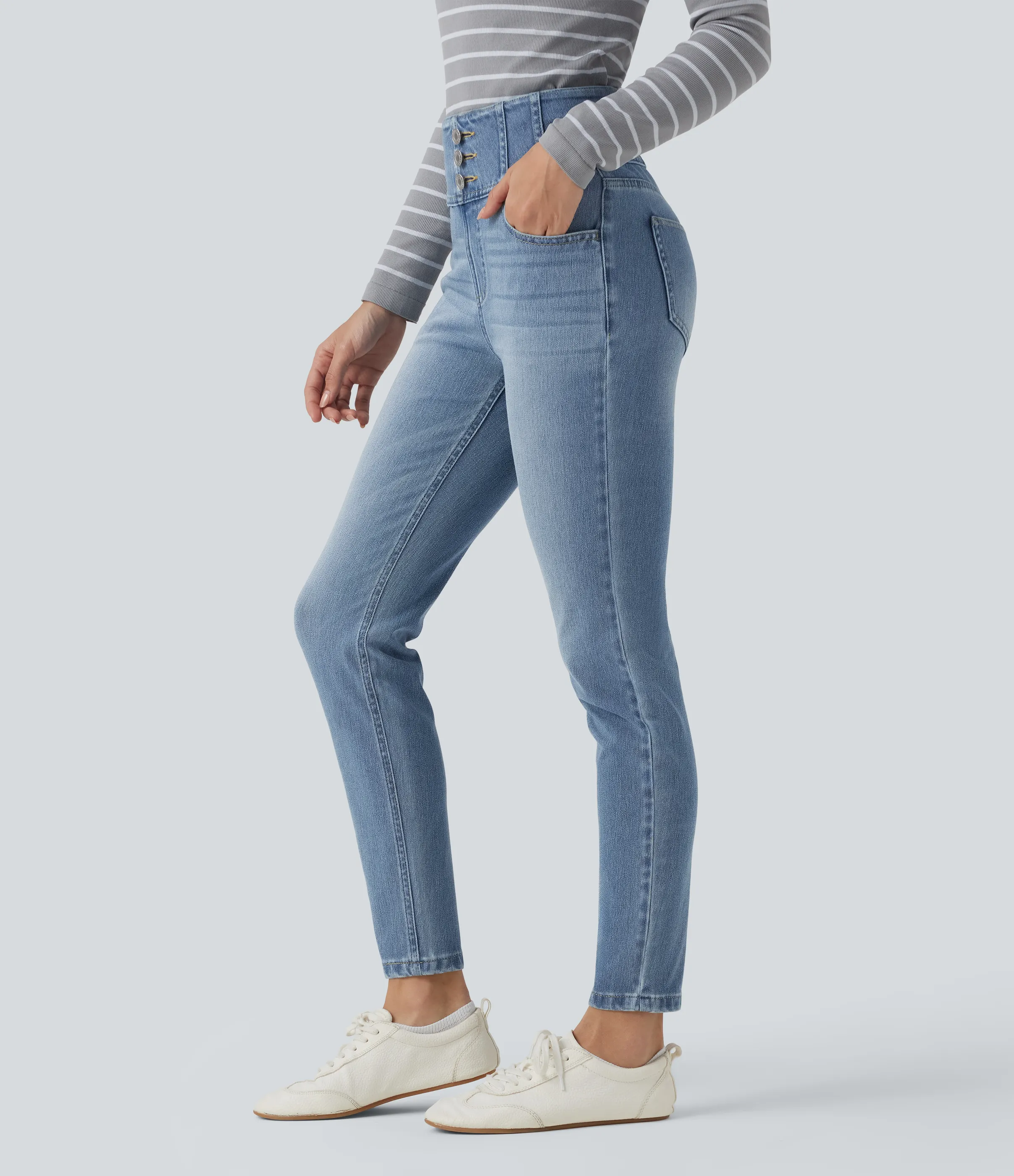 Halara Jeans ajustados casuales Halara Flex™ de tiro alto con bolsillos - Malibu Blue Denim - XL(regular) sold by Halara product image thumbnail 4