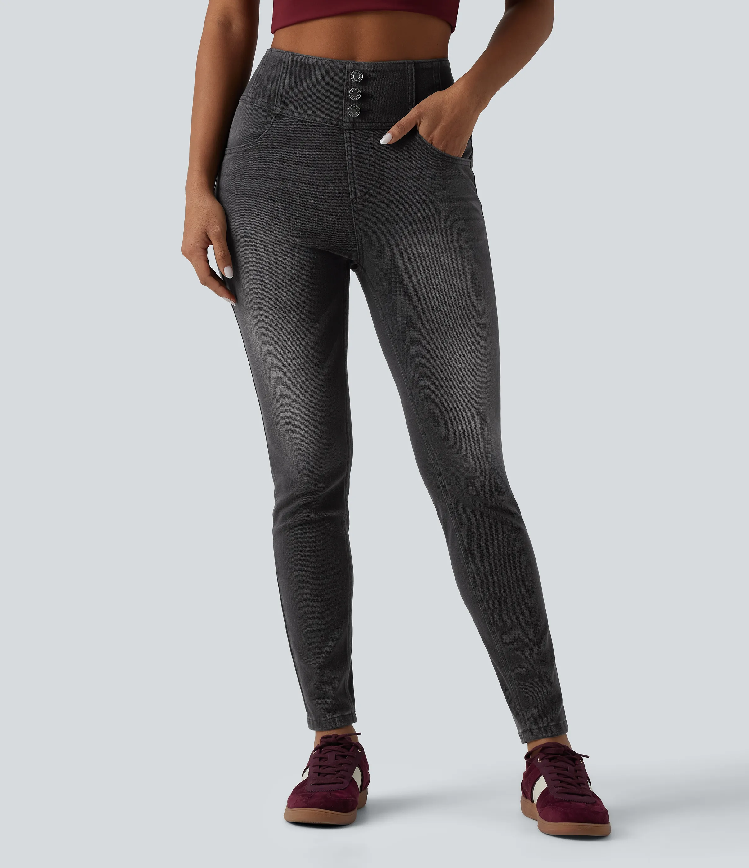 Halara Jeans ajustados casuales Halara Flex™ de tiro alto con bolsillos - Phantom Denim - XL(regular) sold by Halara