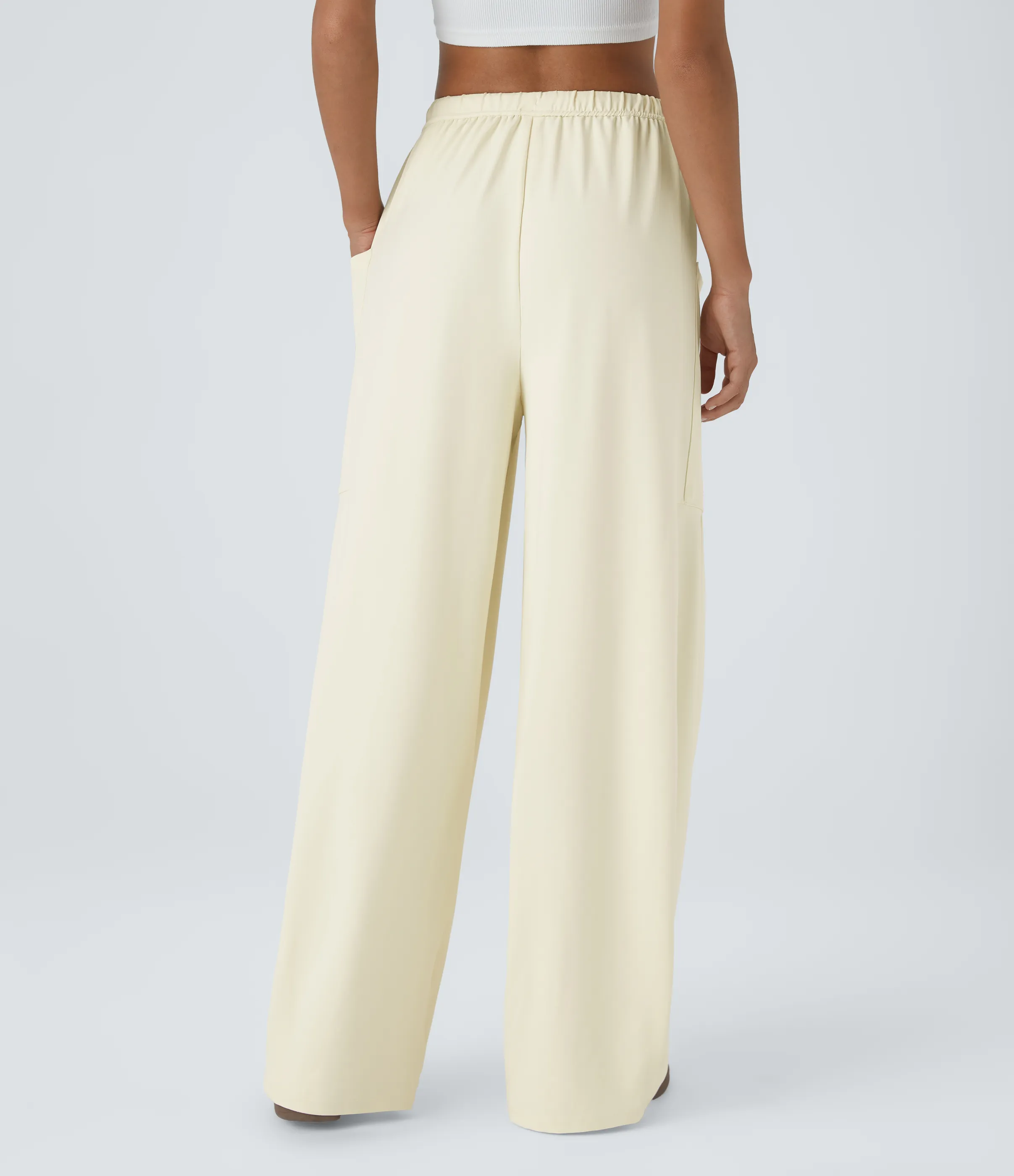 Halara Pantalón pierna ancha fluido palazzo bolsillo lateral cordón ajustable cintura elástica tiro medio - Vague Yellow - XS(regular) sold by Halara product image thumbnail 3