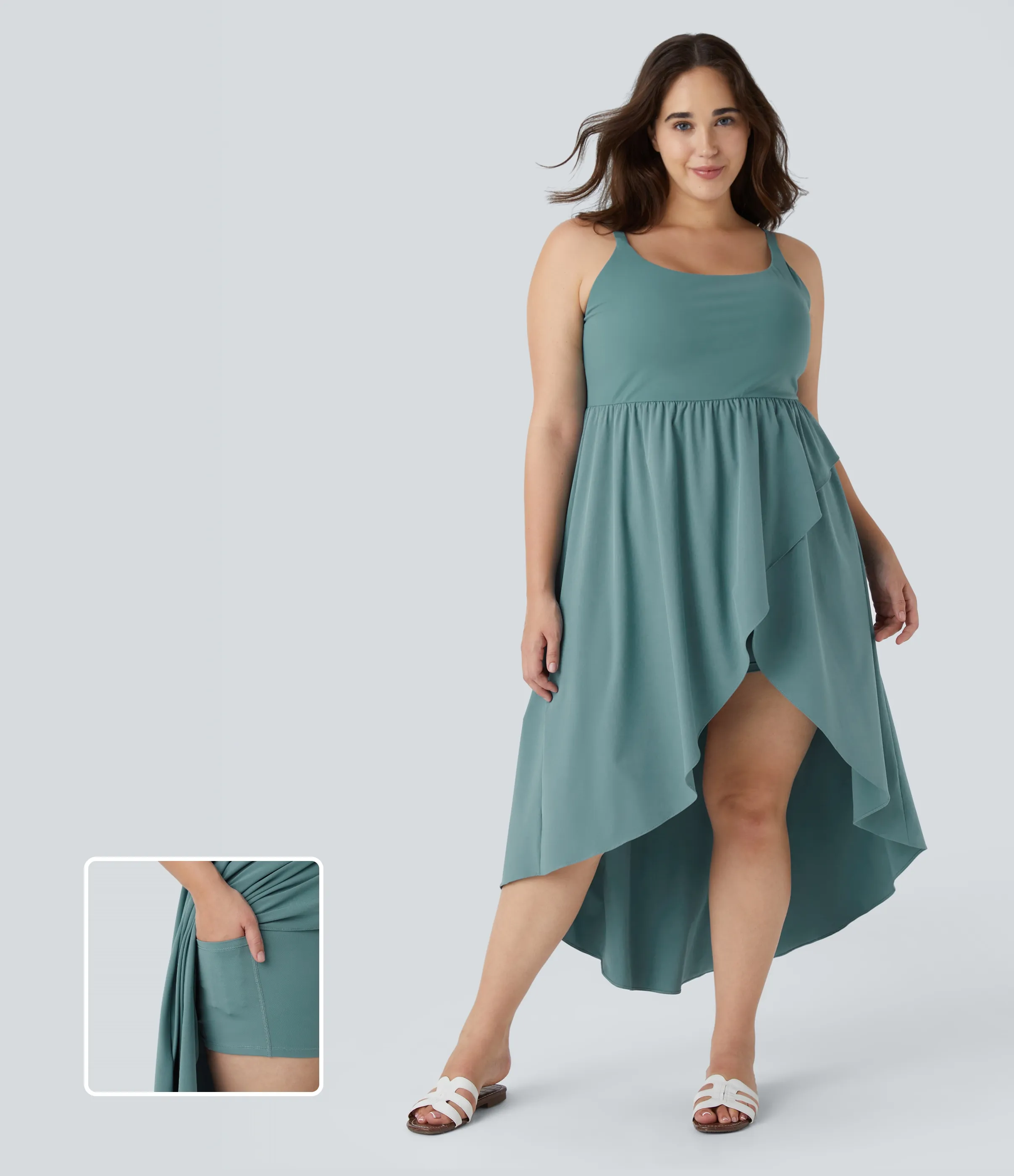 Halara Vestido midi Breezeful™ fluido secado rápido talla grande dobladillo cruzado asimétrico sin espalda 2 piezas bolsillo lateral - Stone Blue - 1X sold by Halara product image thumbnail 2