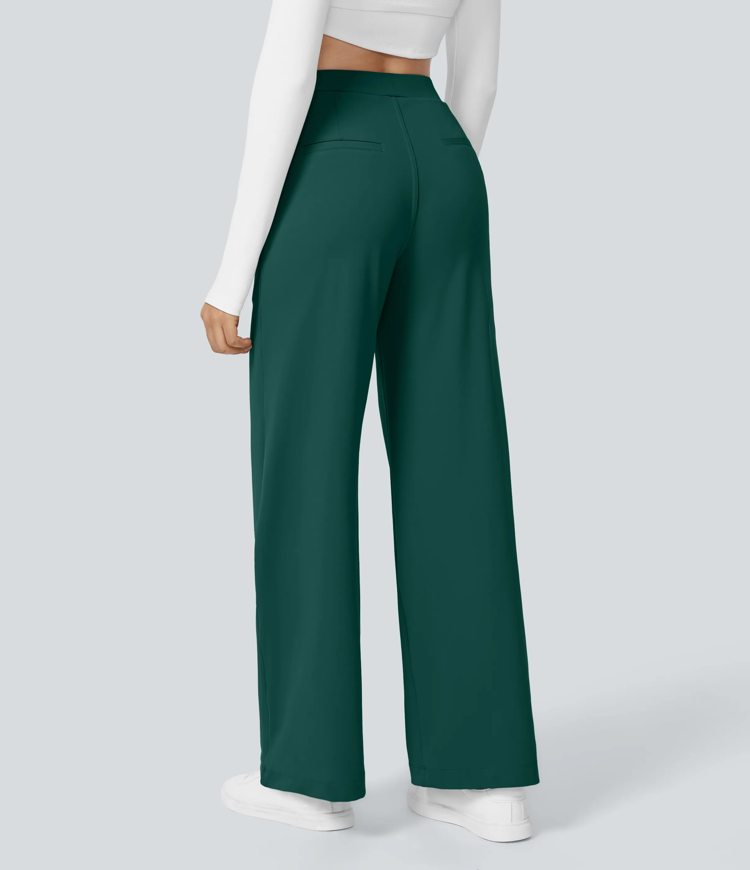 Halara Pantalón oficina pierna recta bolsillo lateral tiro alto pliegue - Rain Forest - XL(regular) sold by Halara