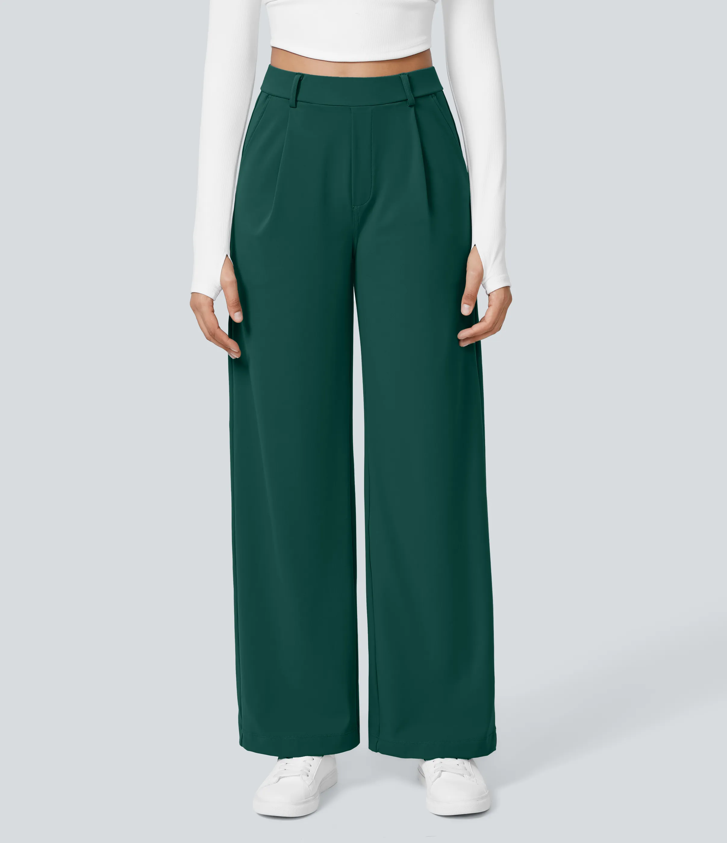 Halara Pantalón oficina pierna recta bolsillo lateral tiro alto pliegue - Rain Forest - XL(regular) sold by Halara product image thumbnail 3
