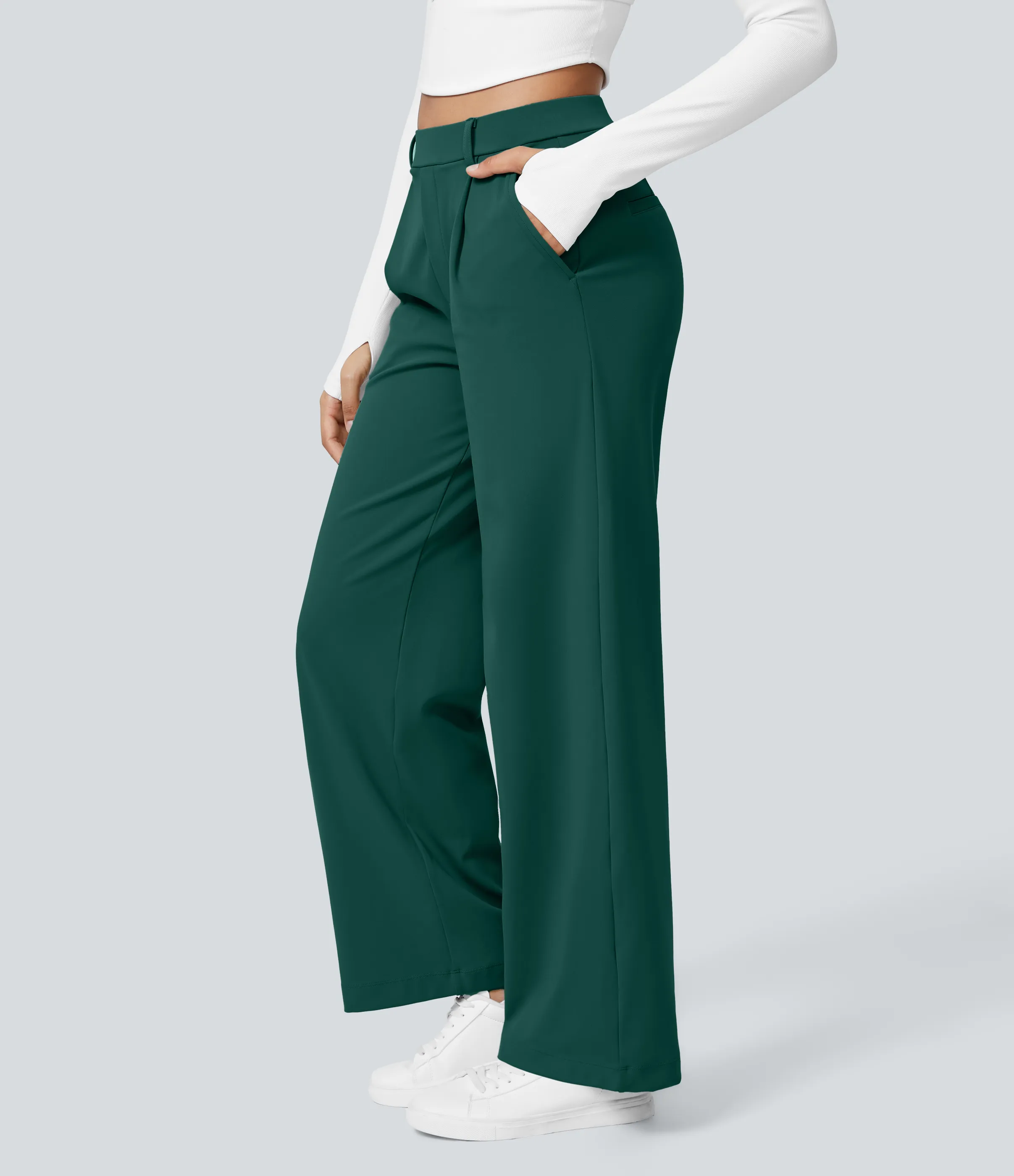 Halara Pantalón oficina pierna recta bolsillo lateral tiro alto pliegue - Rain Forest - XL(regular) sold by Halara product image thumbnail 4