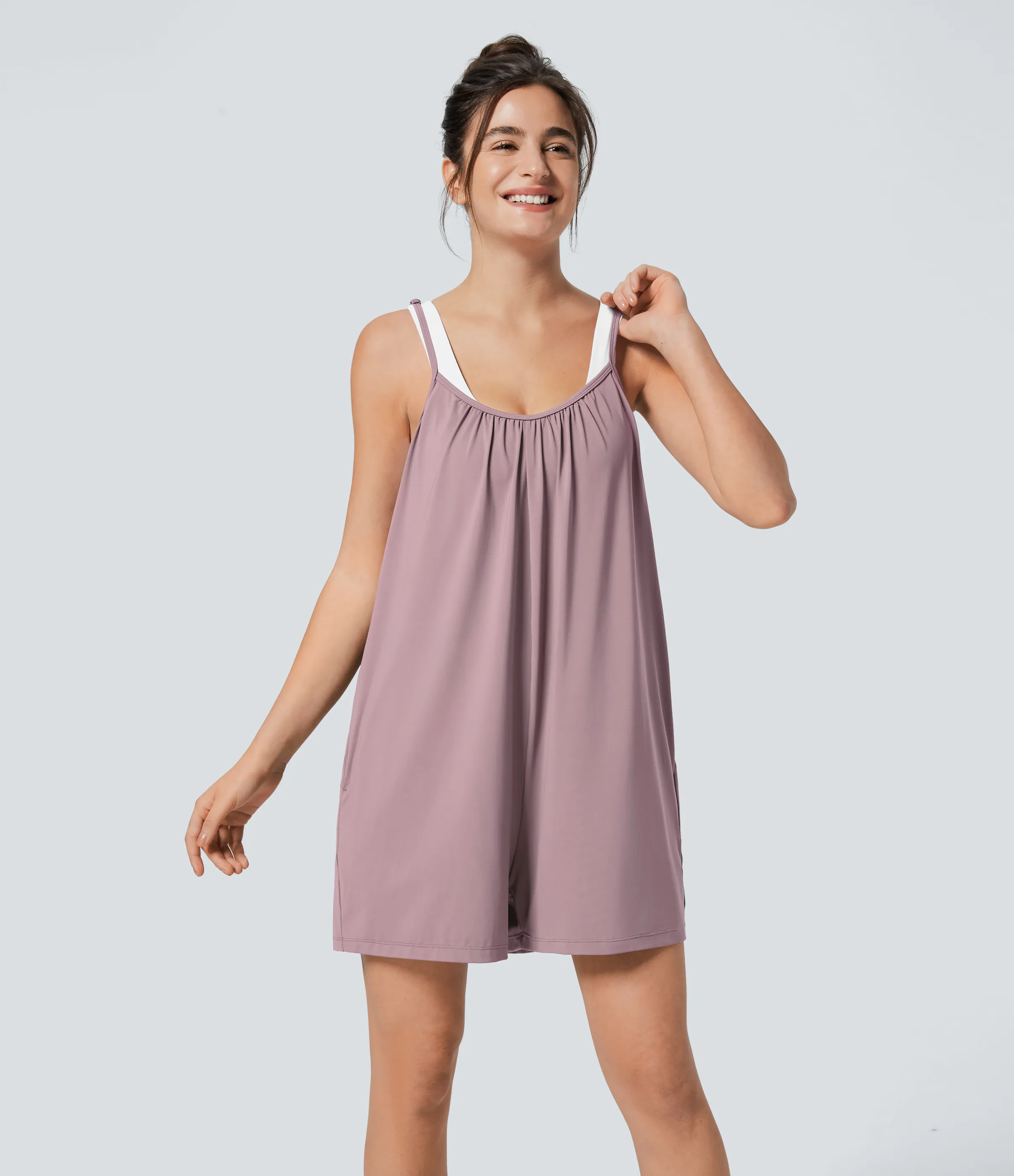 Halara Mono pierna ancha liso bolsillo lateral plisado correa ajustable espagueti - Keepsake Lilac - XS(regular) sold by Halara product image thumbnail 4