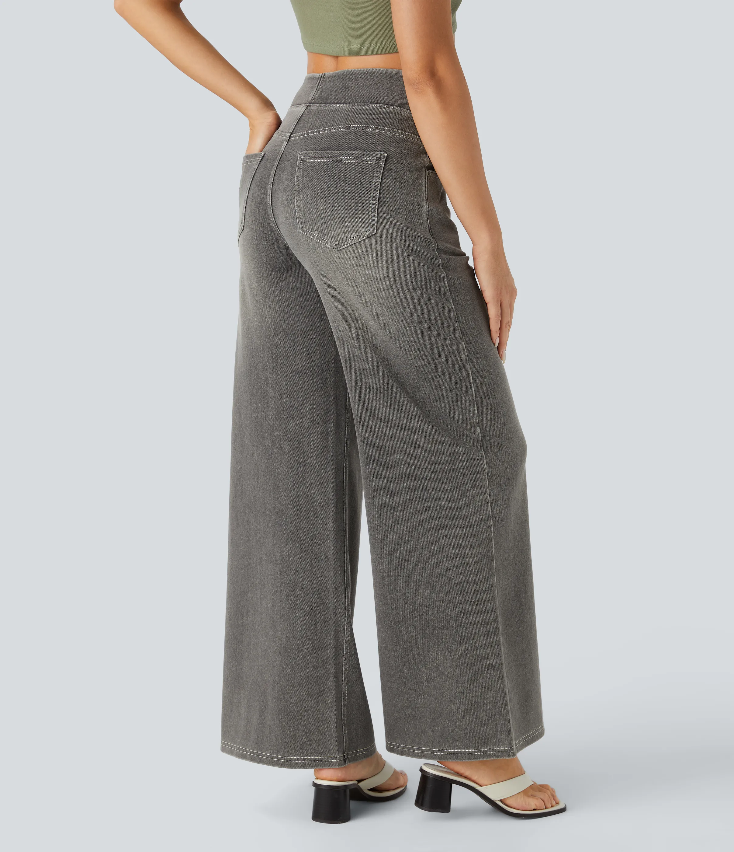 Halara Jeans Baggy Halara Flex™ Denim elástico lavado múltiple bolsillo tiro alto pierna ancha - Black Iron Gray Denim - XL(tall) sold by Halara product image thumbnail 3