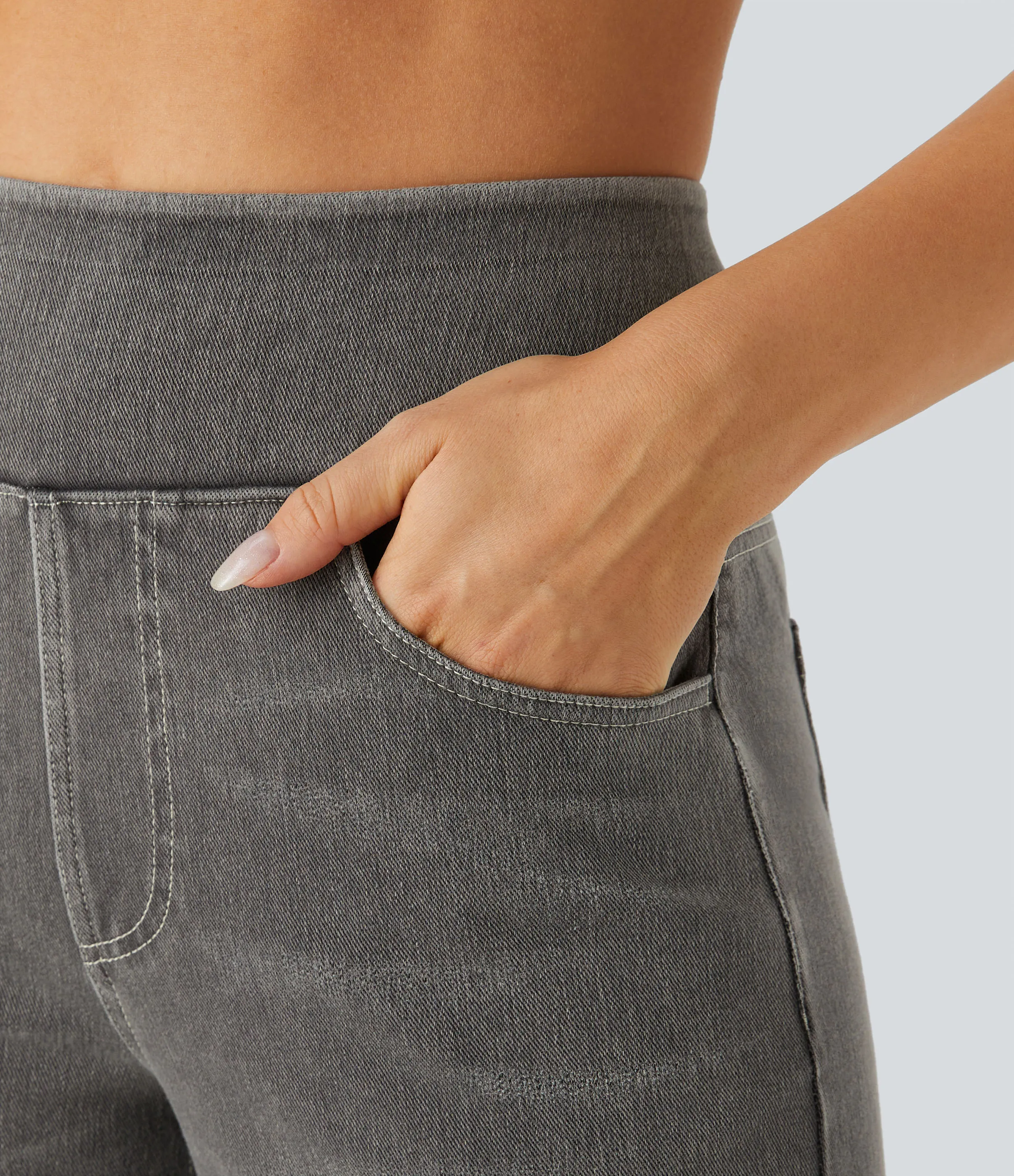 Halara Jeans Baggy Halara Flex™ Denim elástico lavado múltiple bolsillo tiro alto pierna ancha - Black Iron Gray Denim - XL(tall) sold by Halara product image thumbnail 5
