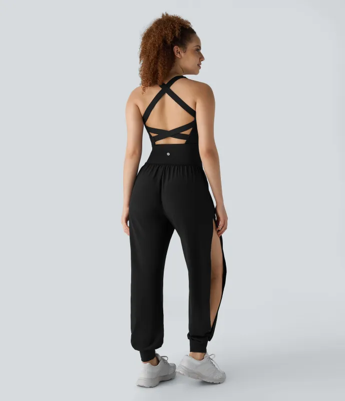 Halara Mono tenis SoCinched secado rápido abertura bolsillo lateral entrecruzado sin espalda - Black - L made by Halara