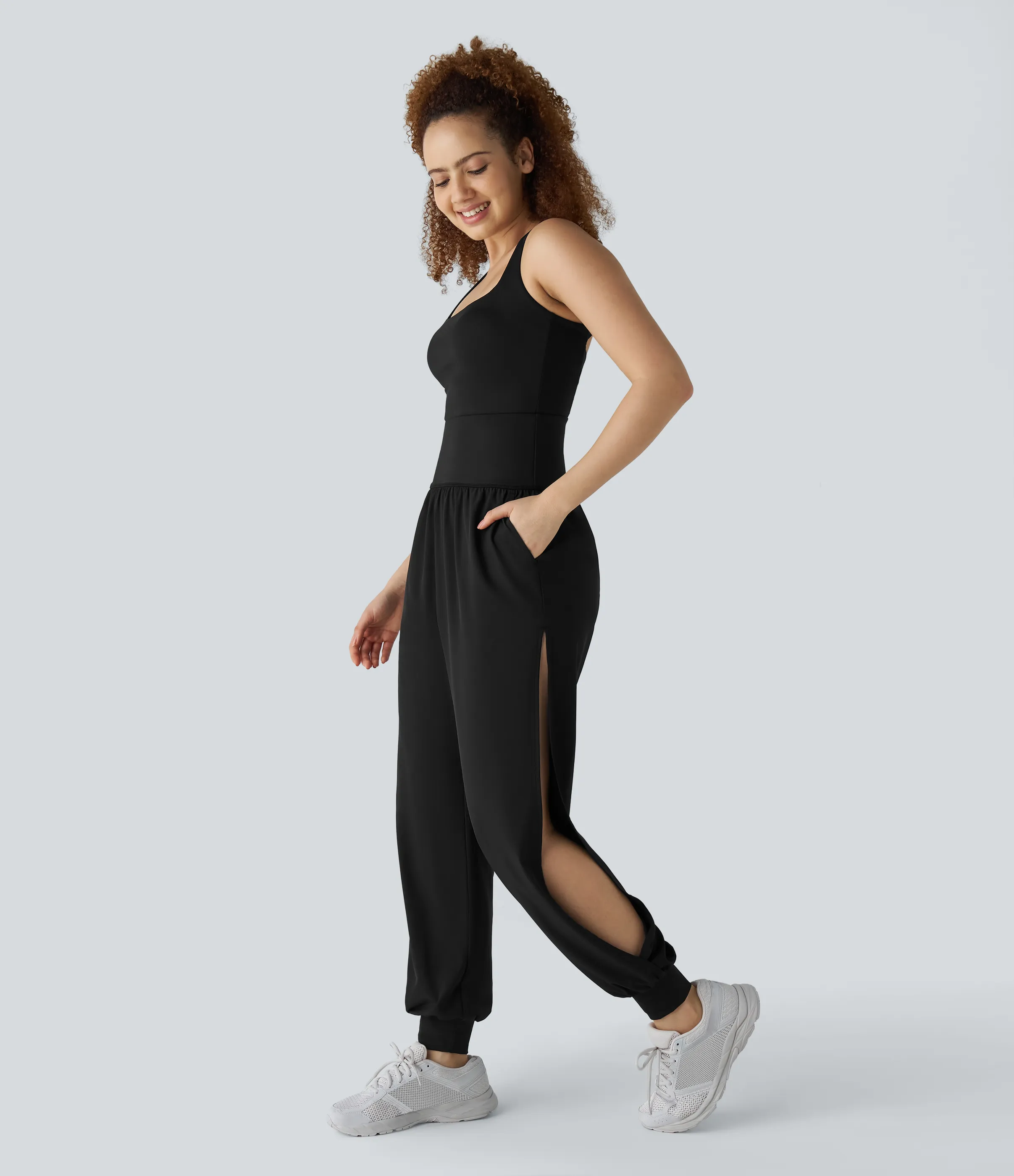 Halara Mono tenis SoCinched secado rápido abertura bolsillo lateral entrecruzado sin espalda - Black - L sold by Halara product image thumbnail 4