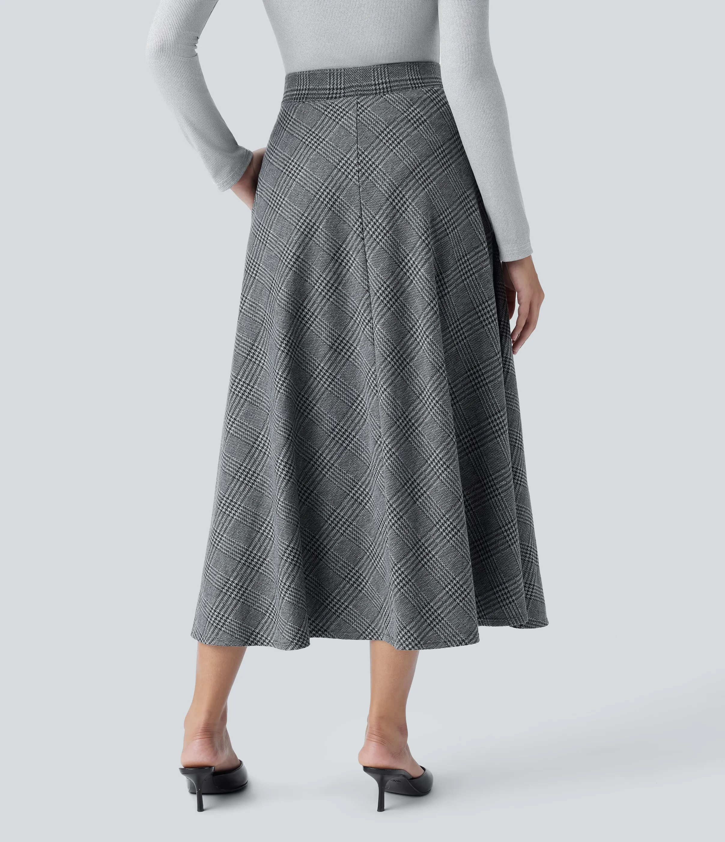 Halara Falda midi acampanada cuadro pata gallo bolsillo lateral tiro alto - Dark Gray Plaid - M(regular) sold by Halara product image thumbnail 3
