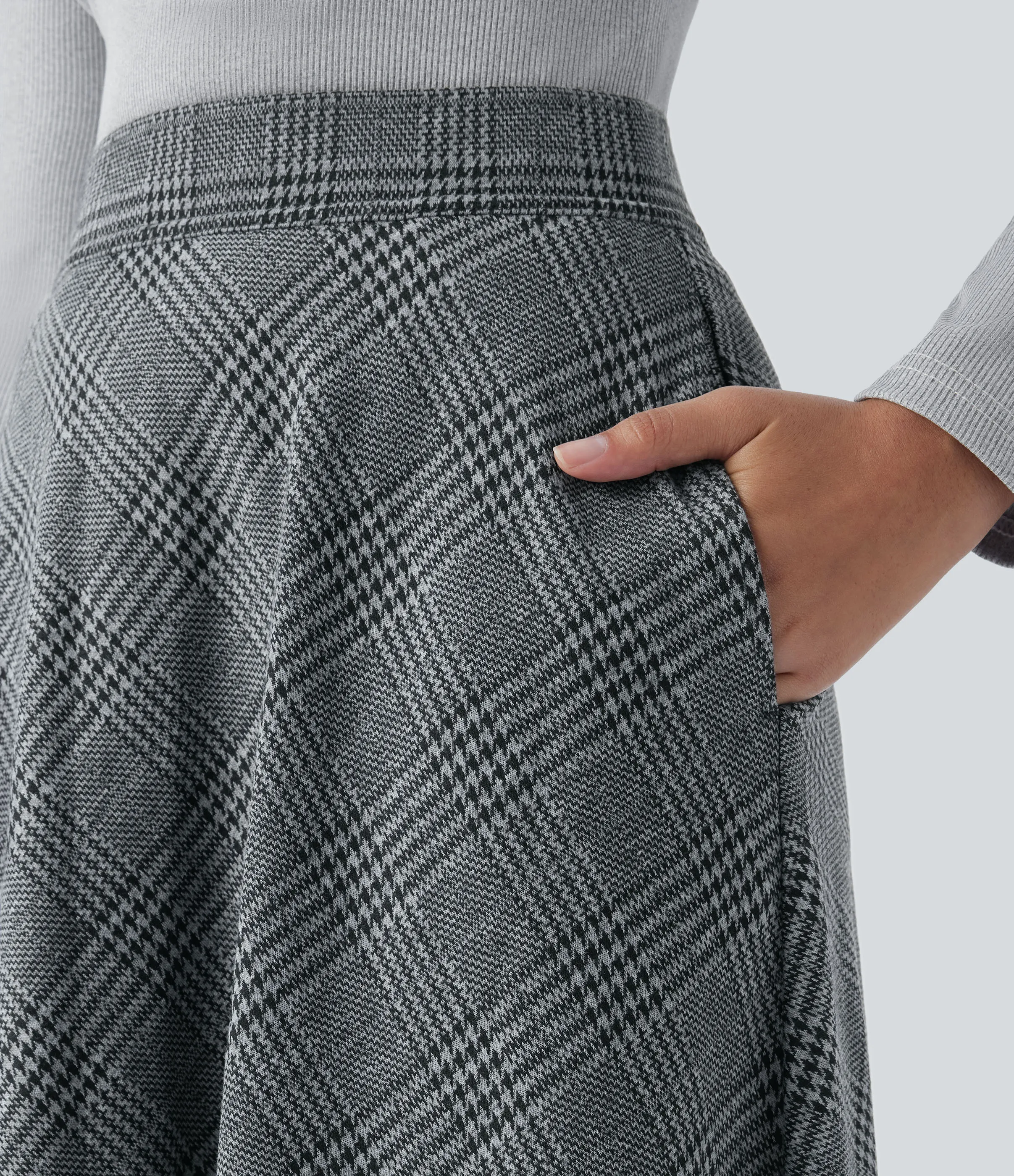 Halara Falda midi acampanada cuadro pata gallo bolsillo lateral tiro alto - Dark Gray Plaid - M(regular) sold by Halara product image thumbnail 5