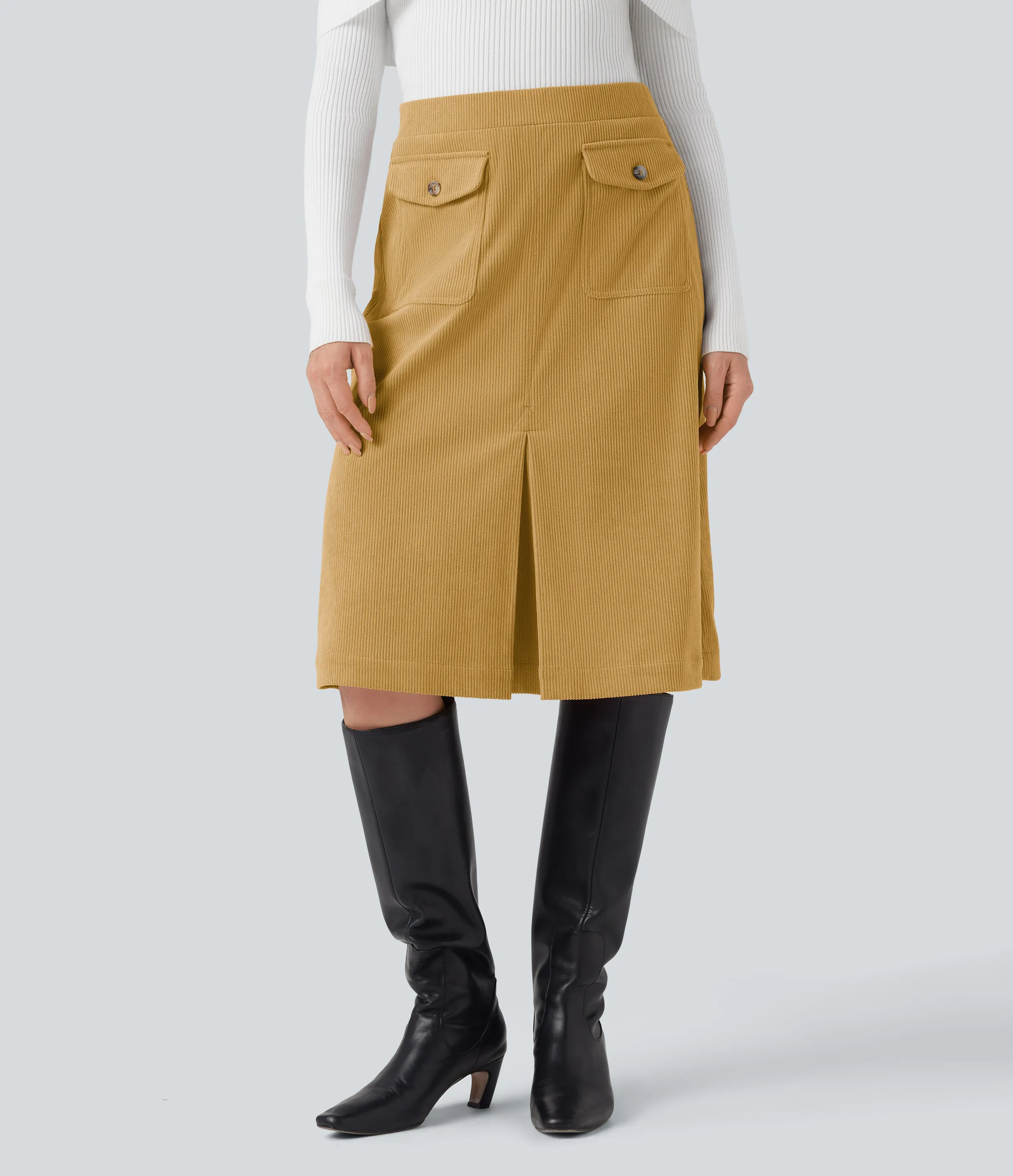 Halara Falda pana midi abertura bolsillo solapa lateral delantero tiro medio - Amber Gold - S(regular) sold by Halara product image thumbnail 2