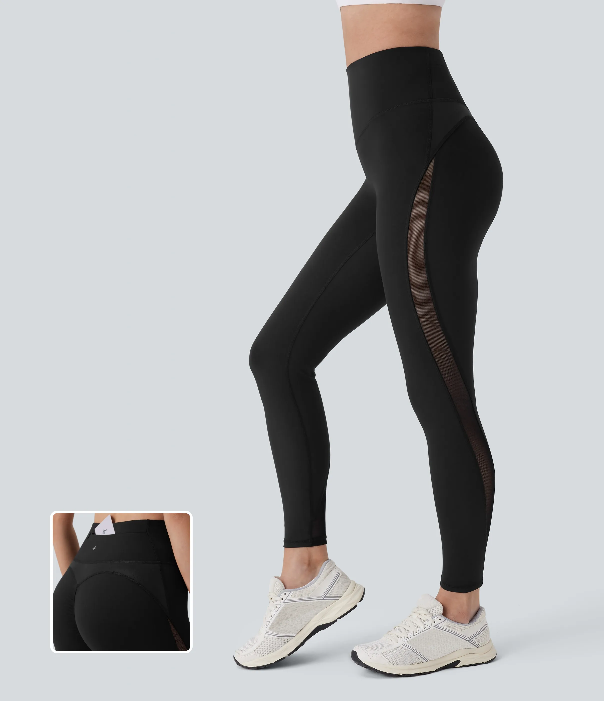 Halara Leggings malla entrenamiento tiro alto control abdomen bolsillo cierre espalda malla contrastante 7/8 - Black - M(7/8) sold by Halara product image thumbnail 2