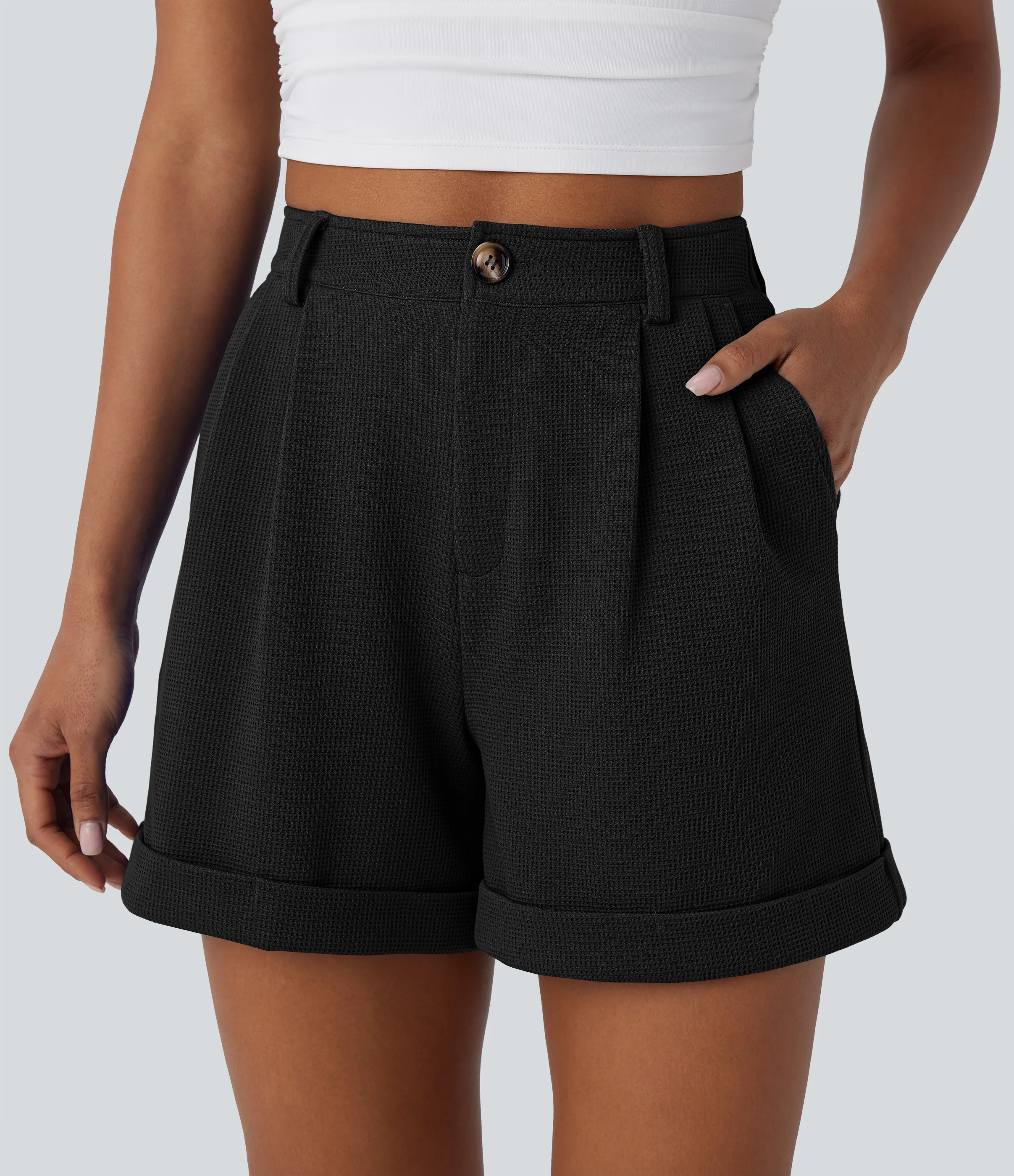 Halara Pantalón corto tiro alto botón cremallera bolsillo lateral - Black - L sold by Halara product image thumbnail 5