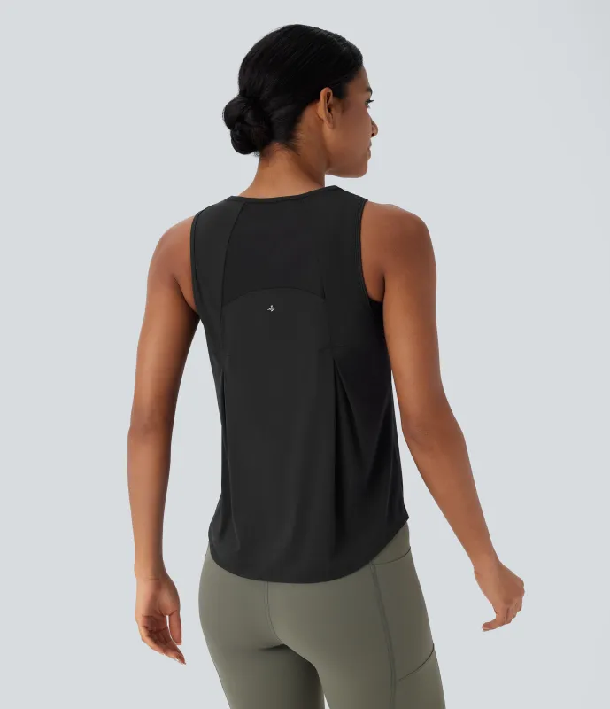 Halara Camiseta sin mangas correr secado rápido tacto fresco dobladillo curvo malla contrastante - Black - XL made by Halara