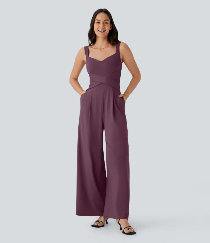 Halara Jumpsuit casual sin mangas con espalda en U y bolsillos - Plum Wine - XS(regular) sold by Halara