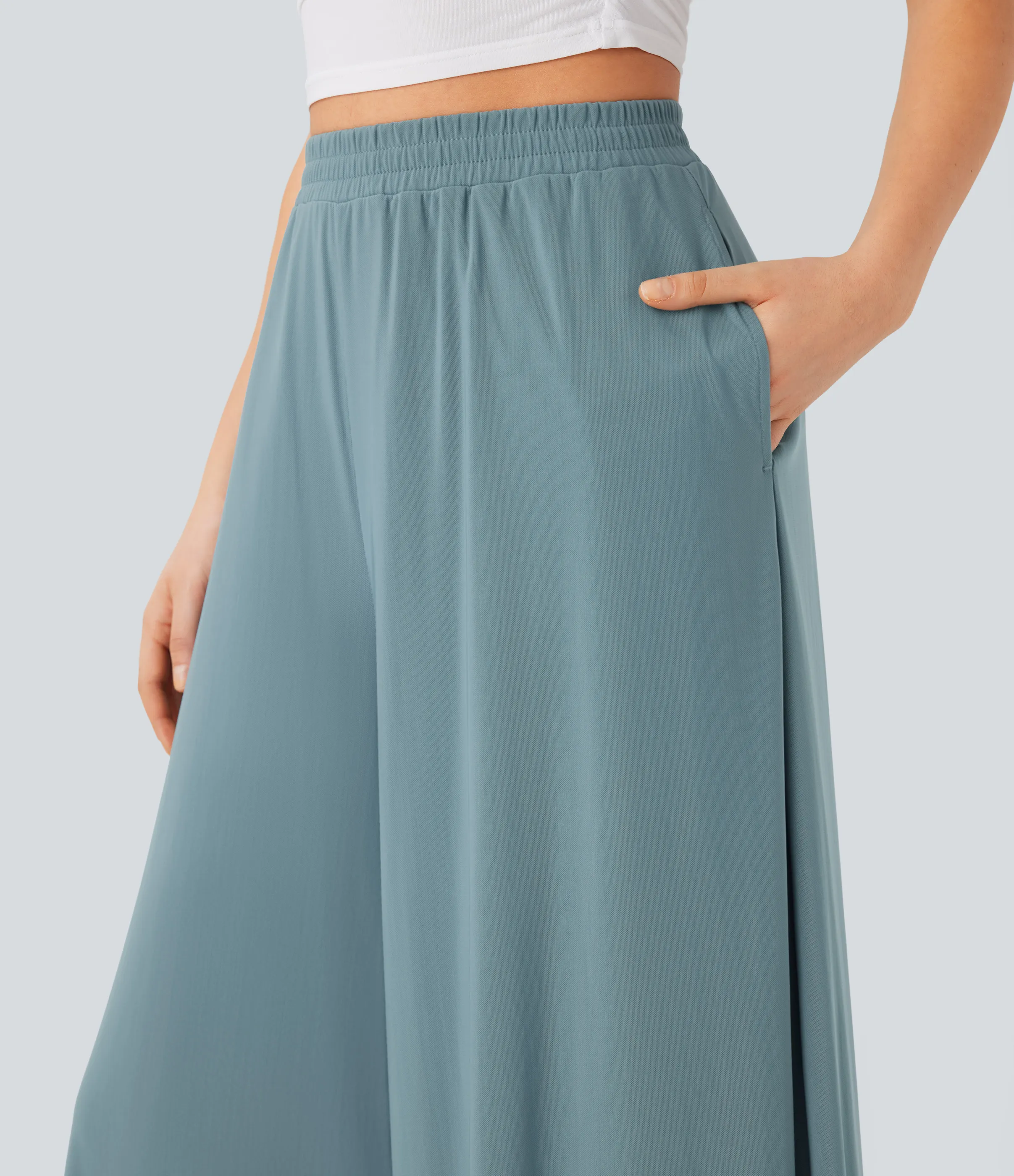 Halara Pantalón pierna ancha superposición malla bolsillo lateral tiro alto - Stone Blue - XL(regular) sold by Halara product image thumbnail 5