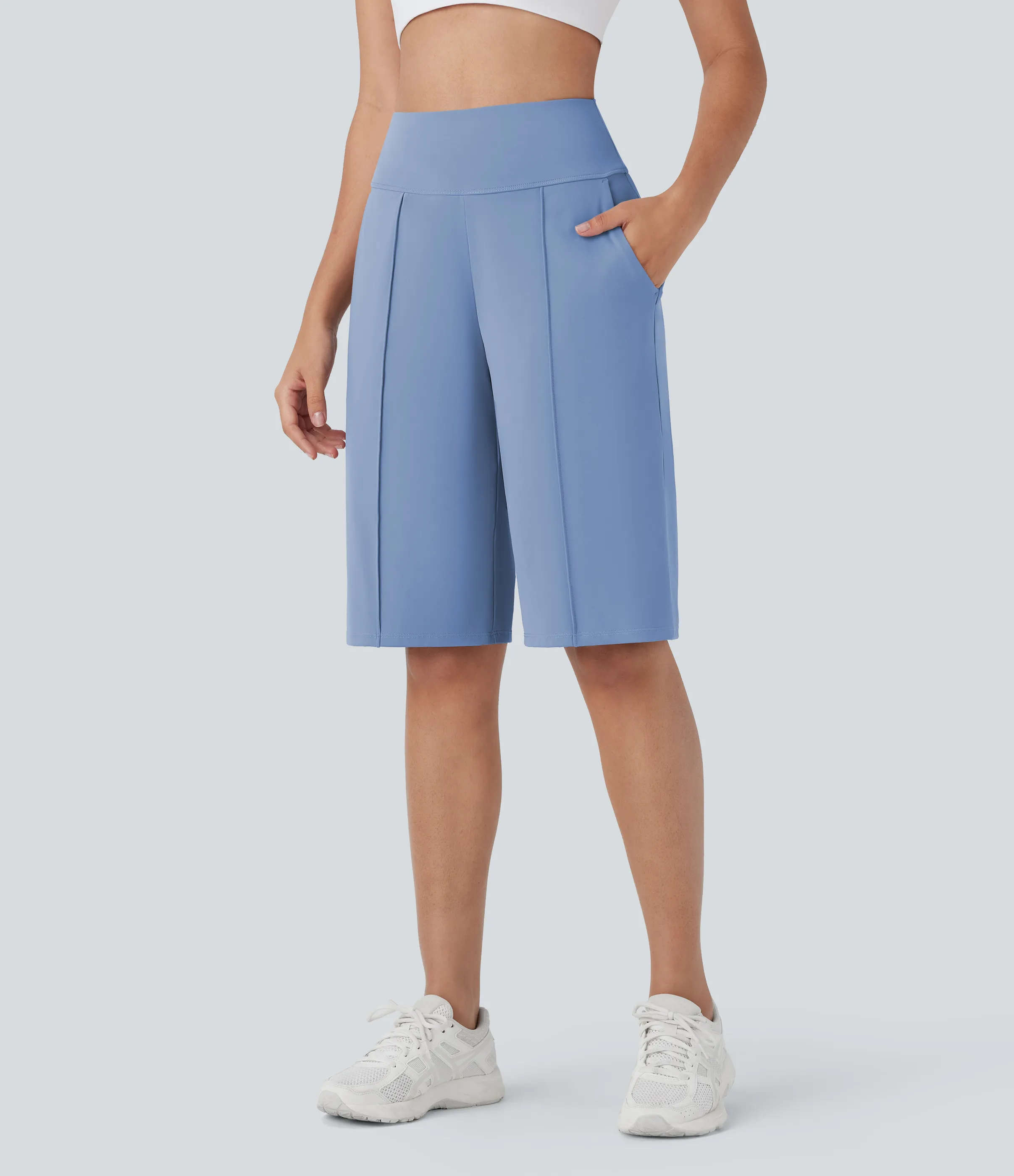 Halara Bermudas Softlyzero™ Airy entrenamiento tiro alto bolsillo lateral pierna recta tacto fresco - UPF 50+ - Bel Air Blue - M sold by Halara product image thumbnail 4