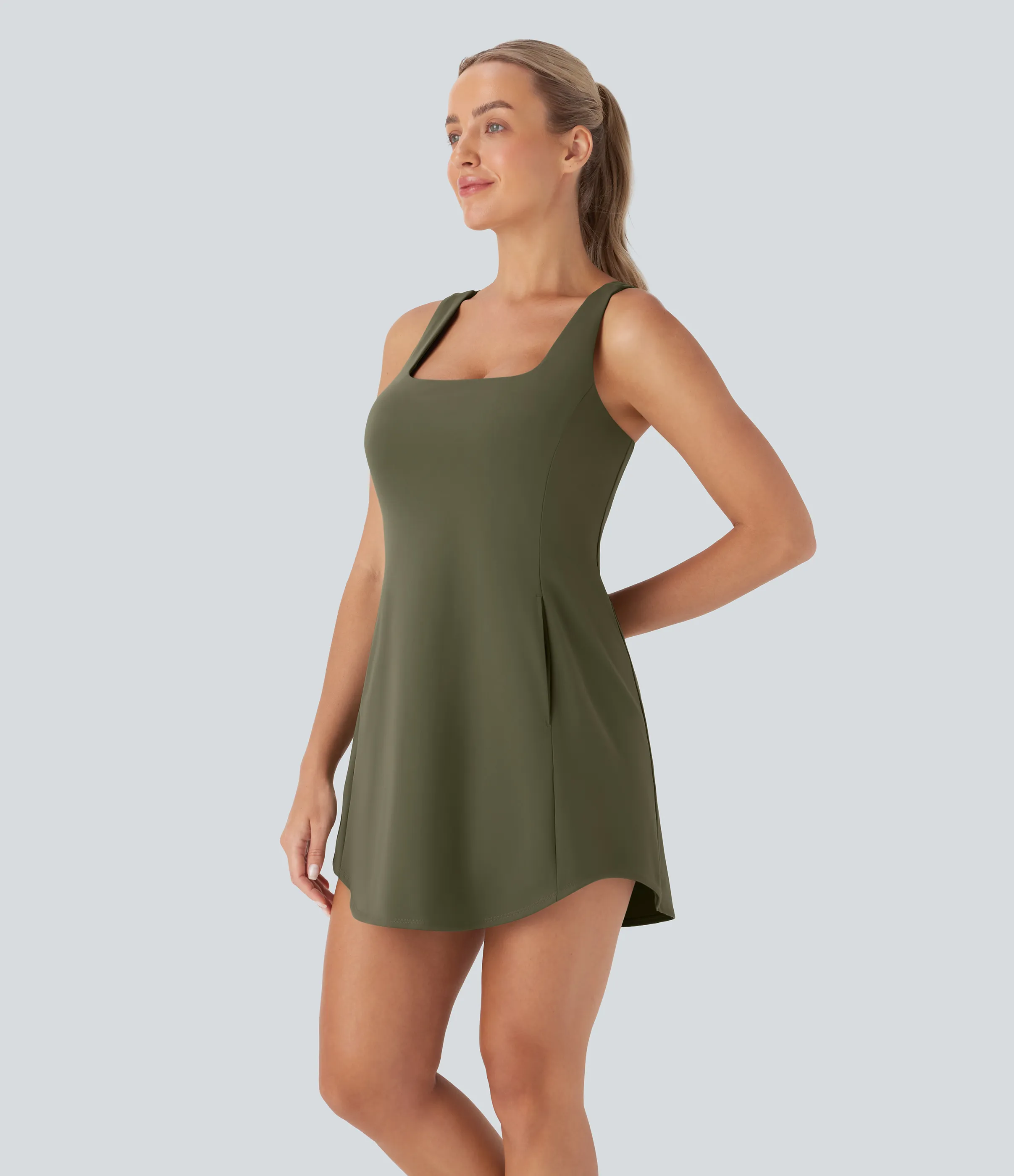 Halara Vestido deportivo mini de yoga SoftlyZero™ Plush afelpado con abertura y bolsillos, 3 piezas en copas D-F - Grass Grey Green - S sold by Halara product image thumbnail 4