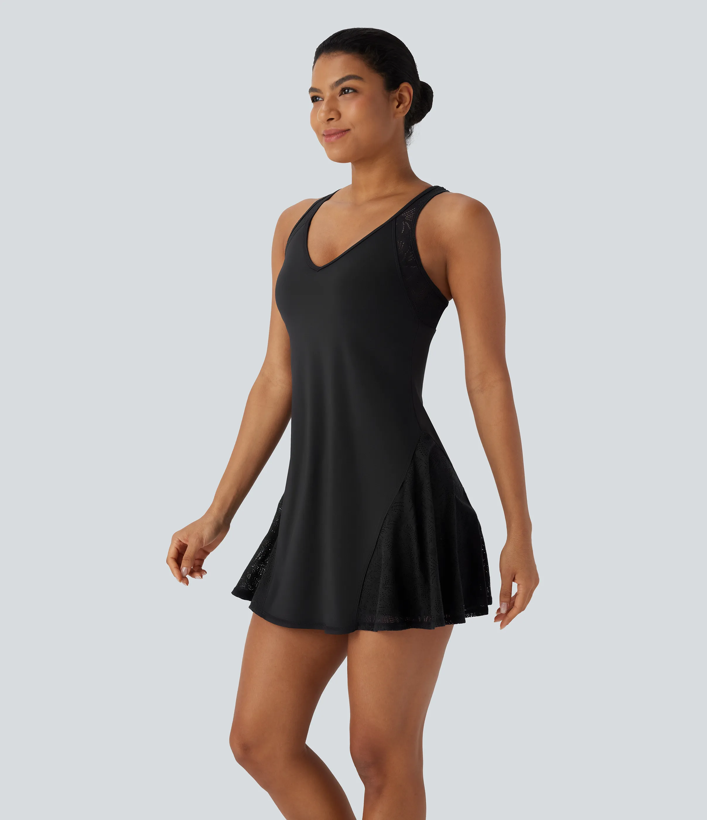 Halara Vestido deportivo mini de 2 piezas Softlyzero™ Airy UPF50+ con encaje en contraste para yoga de tacto fresco con bolsillo - Black - XS sold by Halara product image thumbnail 4