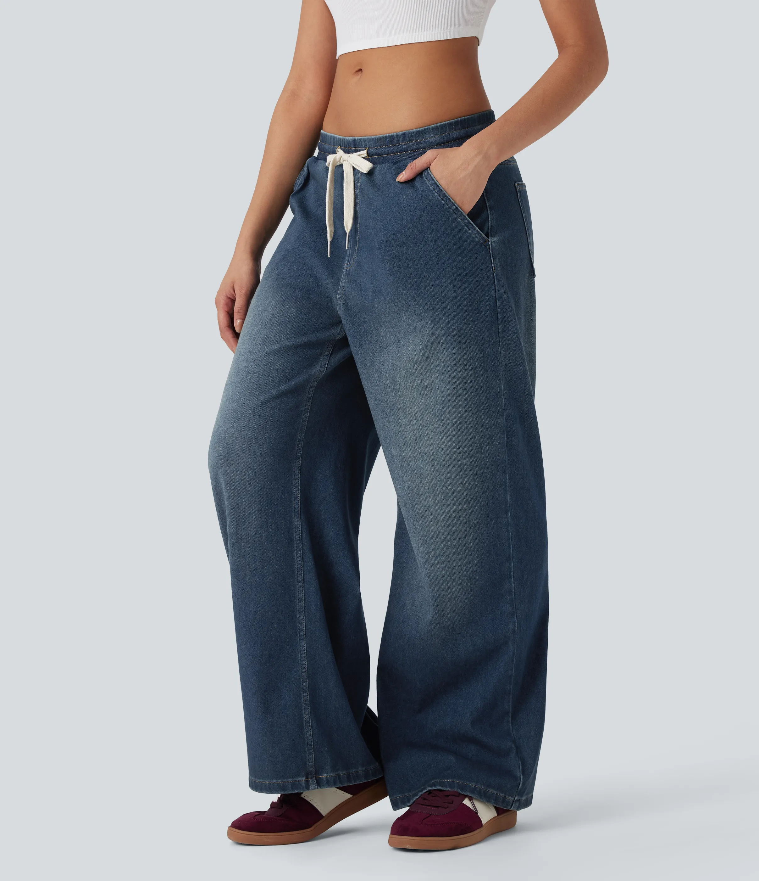 Halara Jeans Halara Flex™ Denim Baggy holgado tiro bajo elástico cordón múltiple bolsillo - Blue Surf Denim - L(regular) sold by Halara product image thumbnail 4